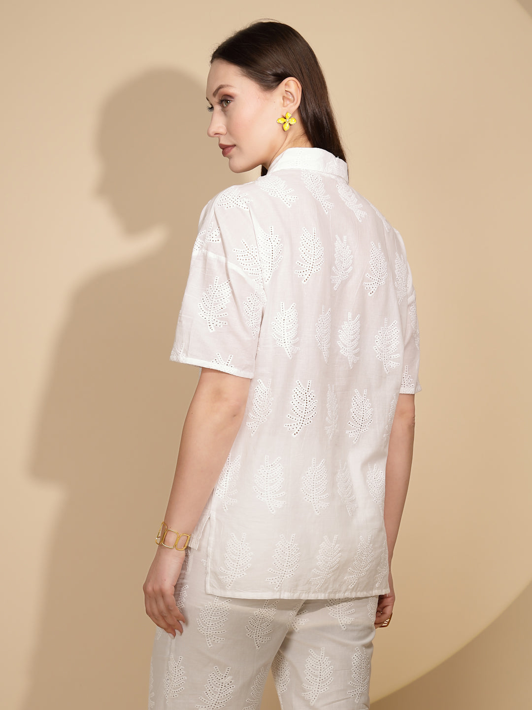 White Embroidered Cotton Shirt Top
