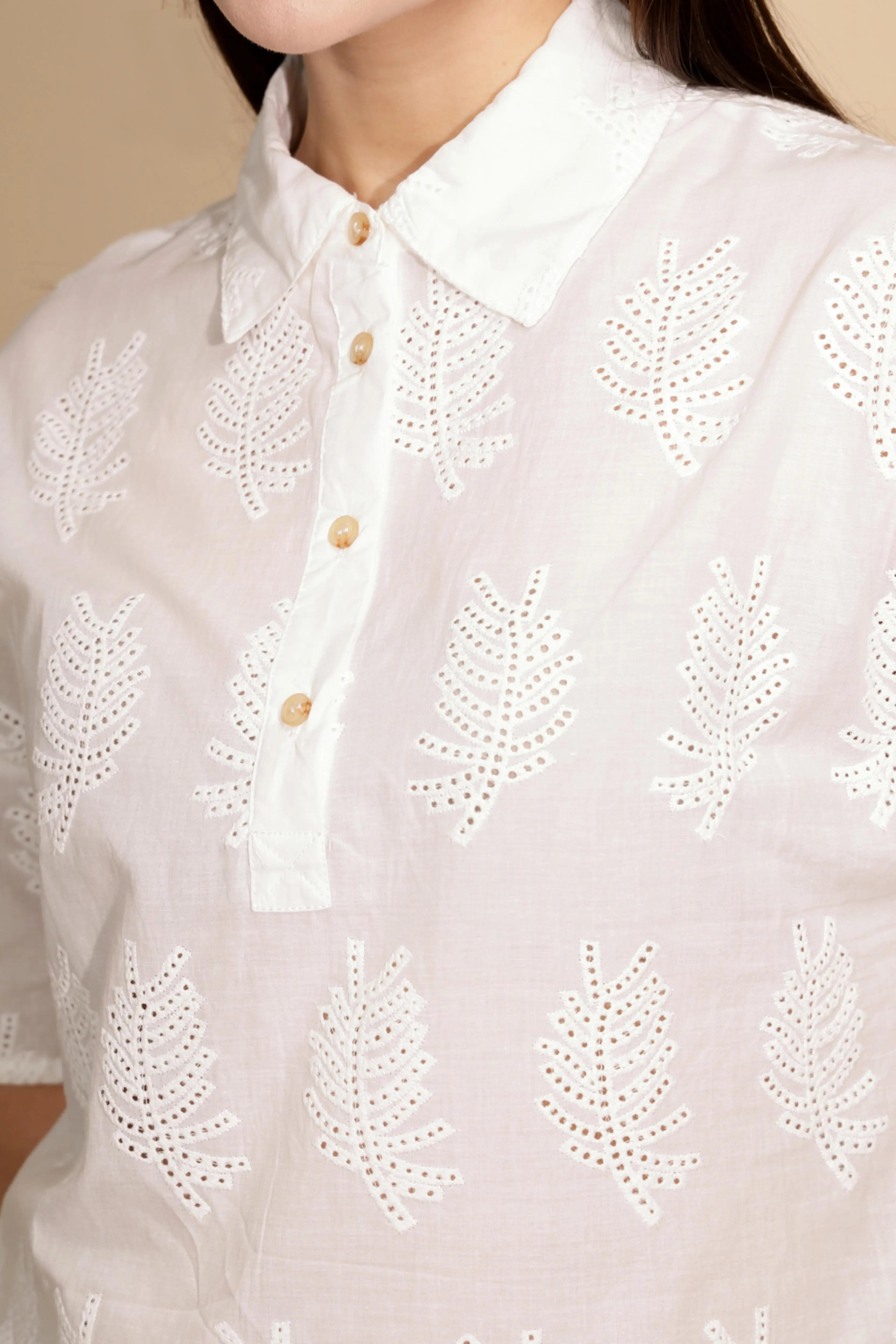 White Embroidered Cotton Shirt Top - Global Republic