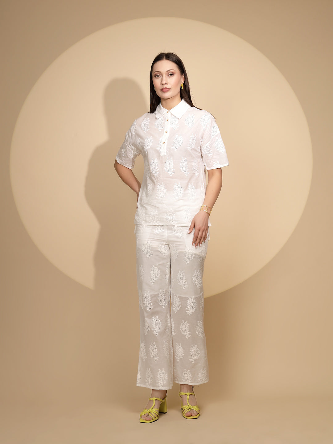 White Embroidered Cotton Shirt Top