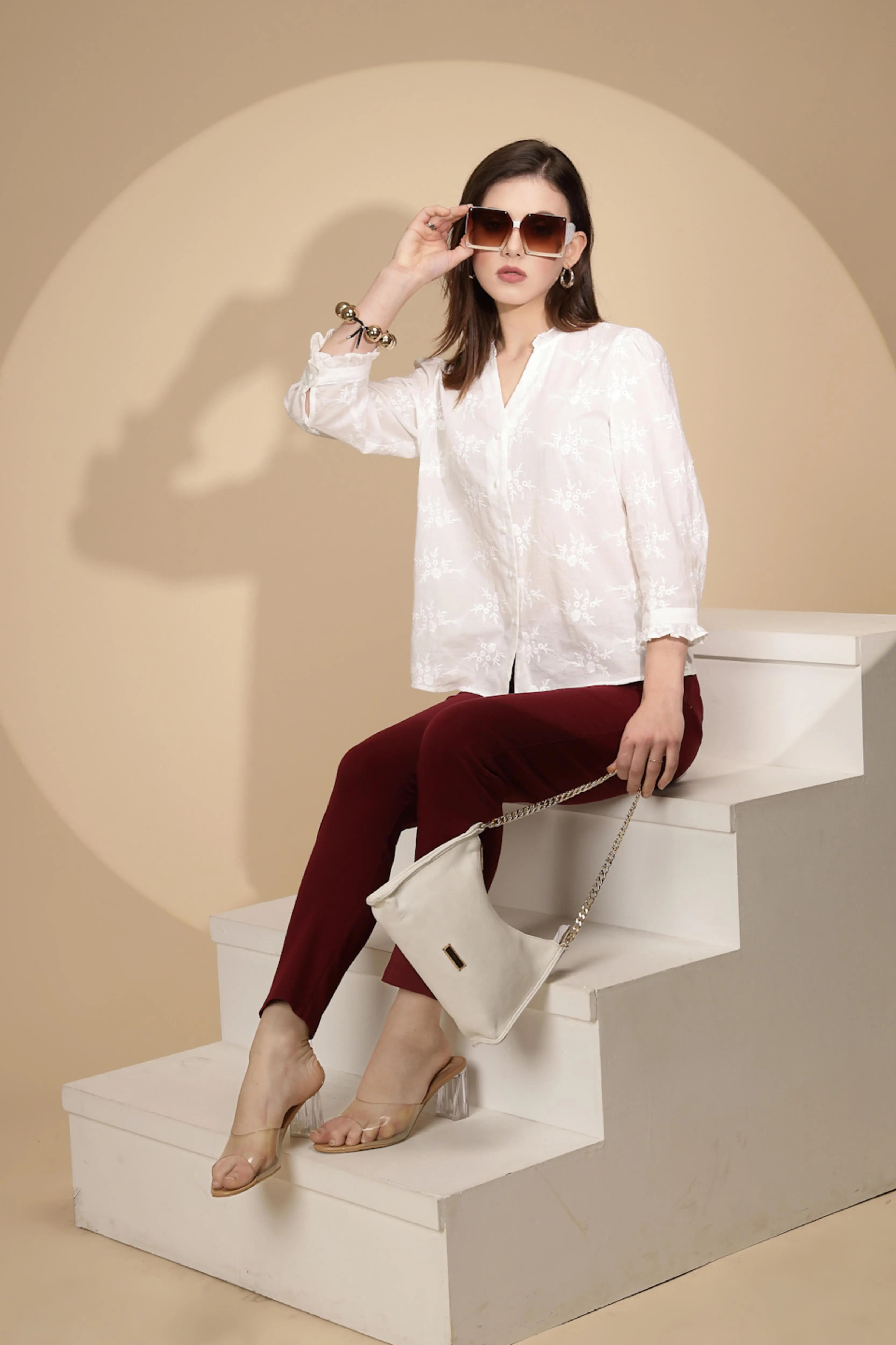 White Embroidered Cotton Shirt - Global Republic