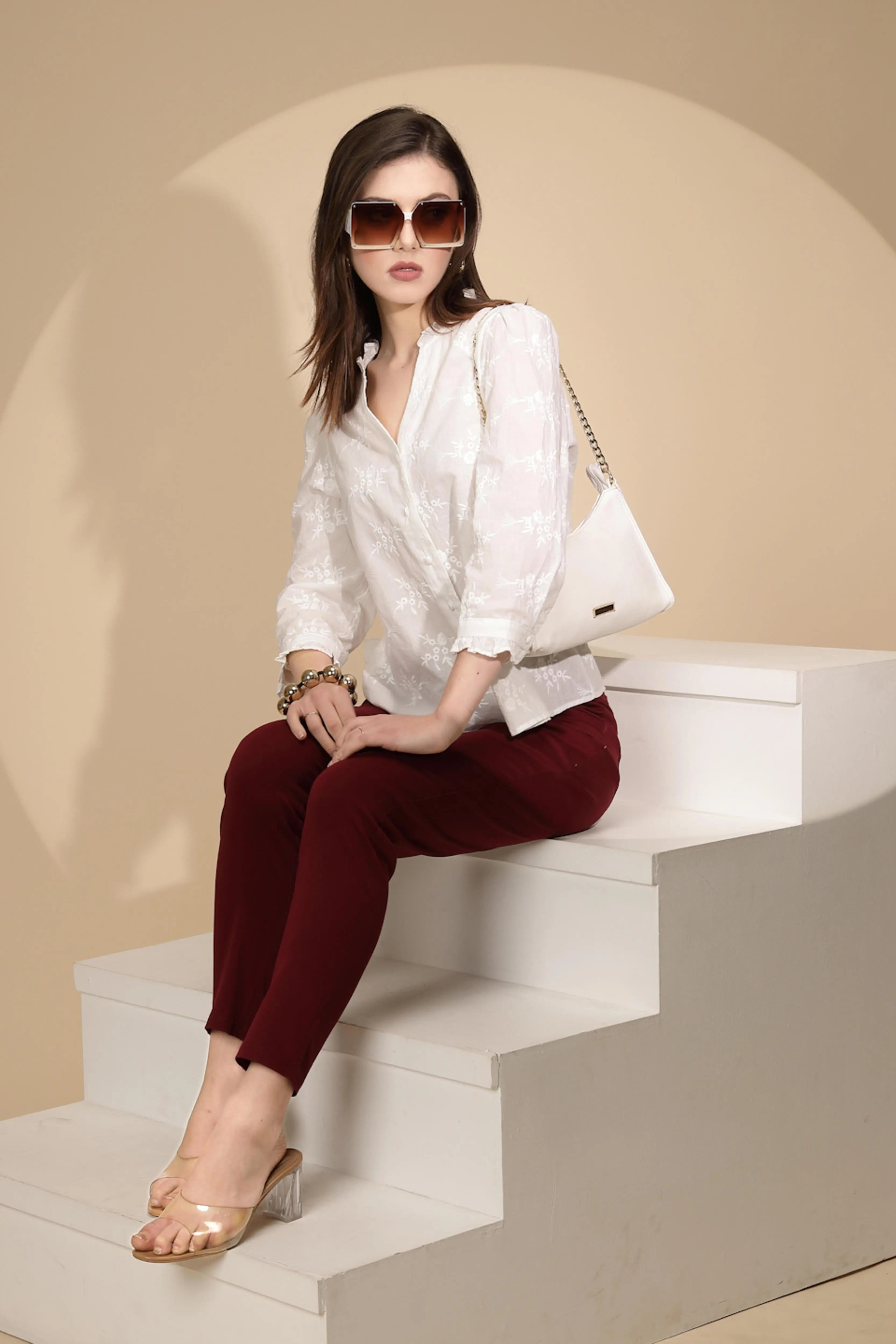 White Embroidered Cotton Shirt - Global Republic