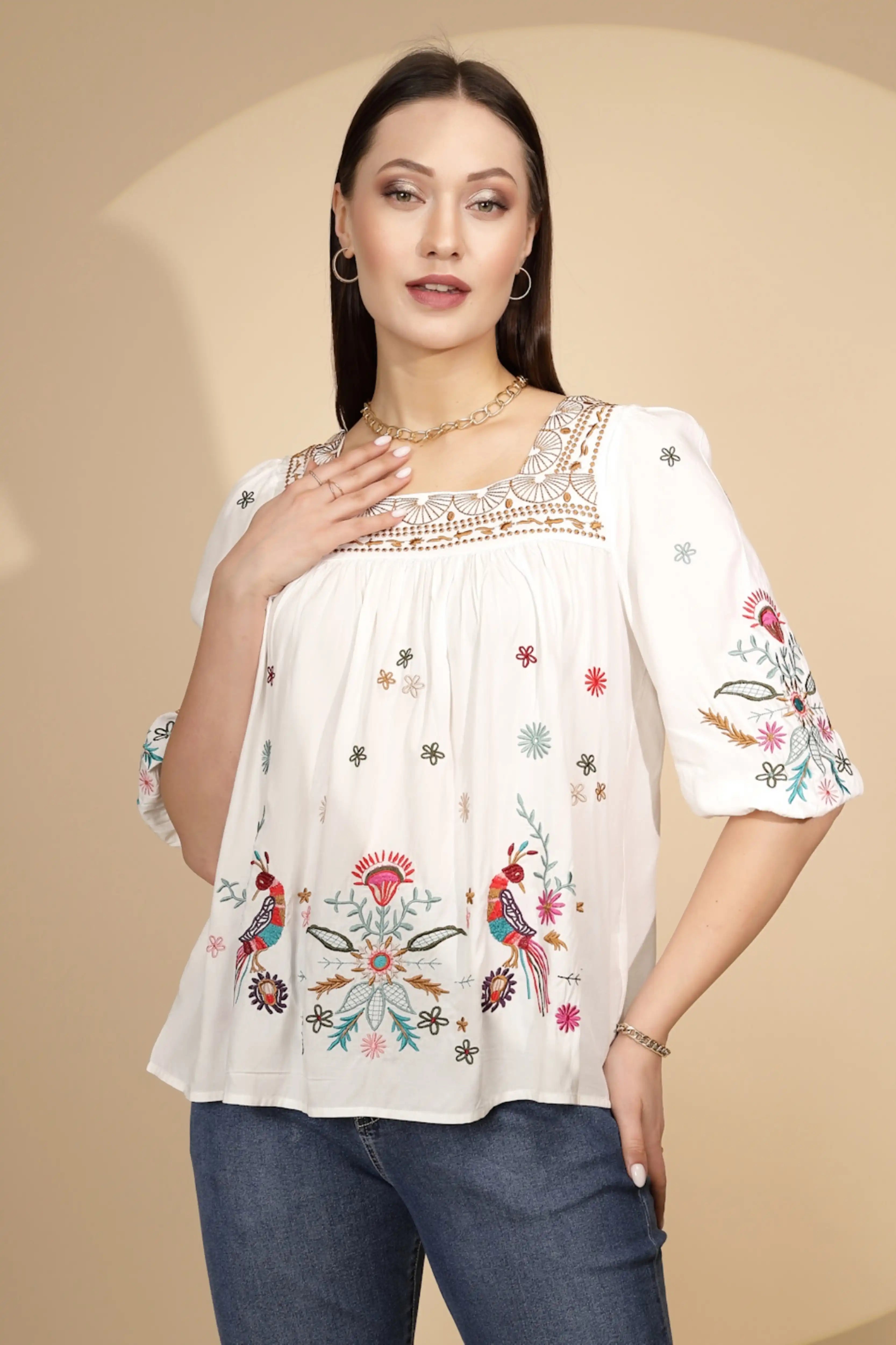 White Square Neck Cotton Top