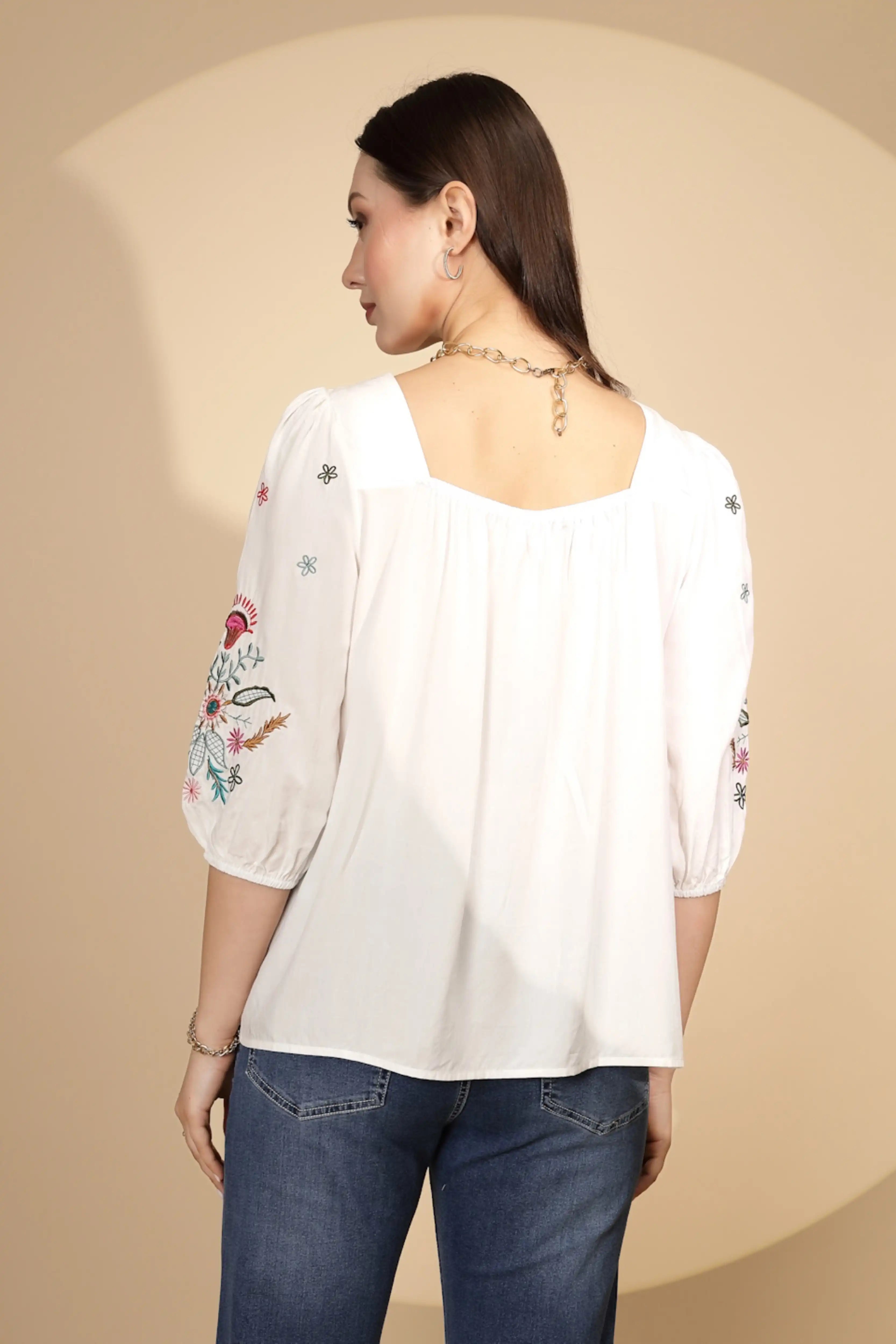 White Square Neck Cotton Top