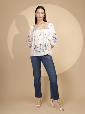 White Square Neck Cotton Top