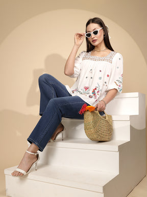 White Square Neck Cotton Top