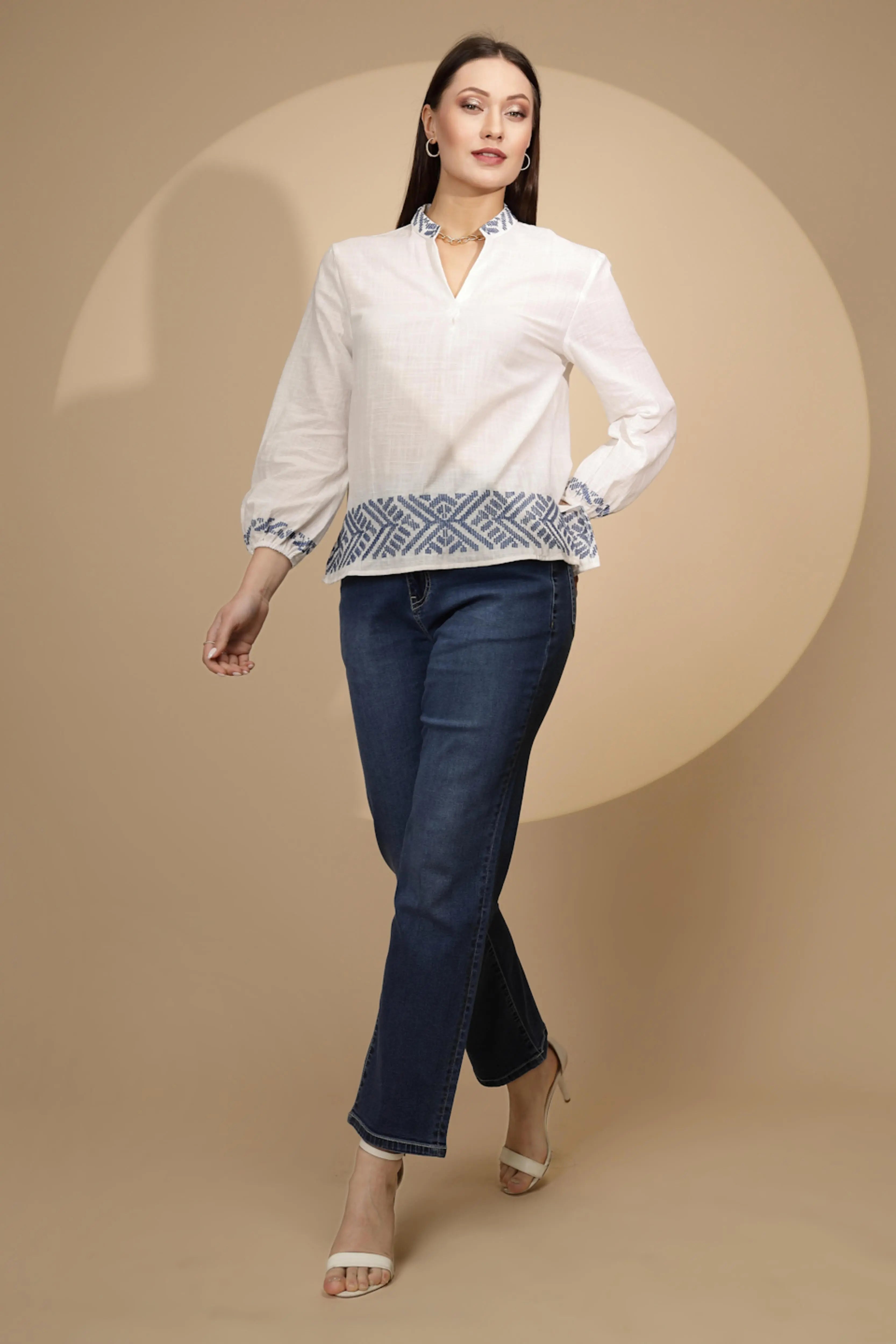 White Embroidered Cotton Top - Global Republic