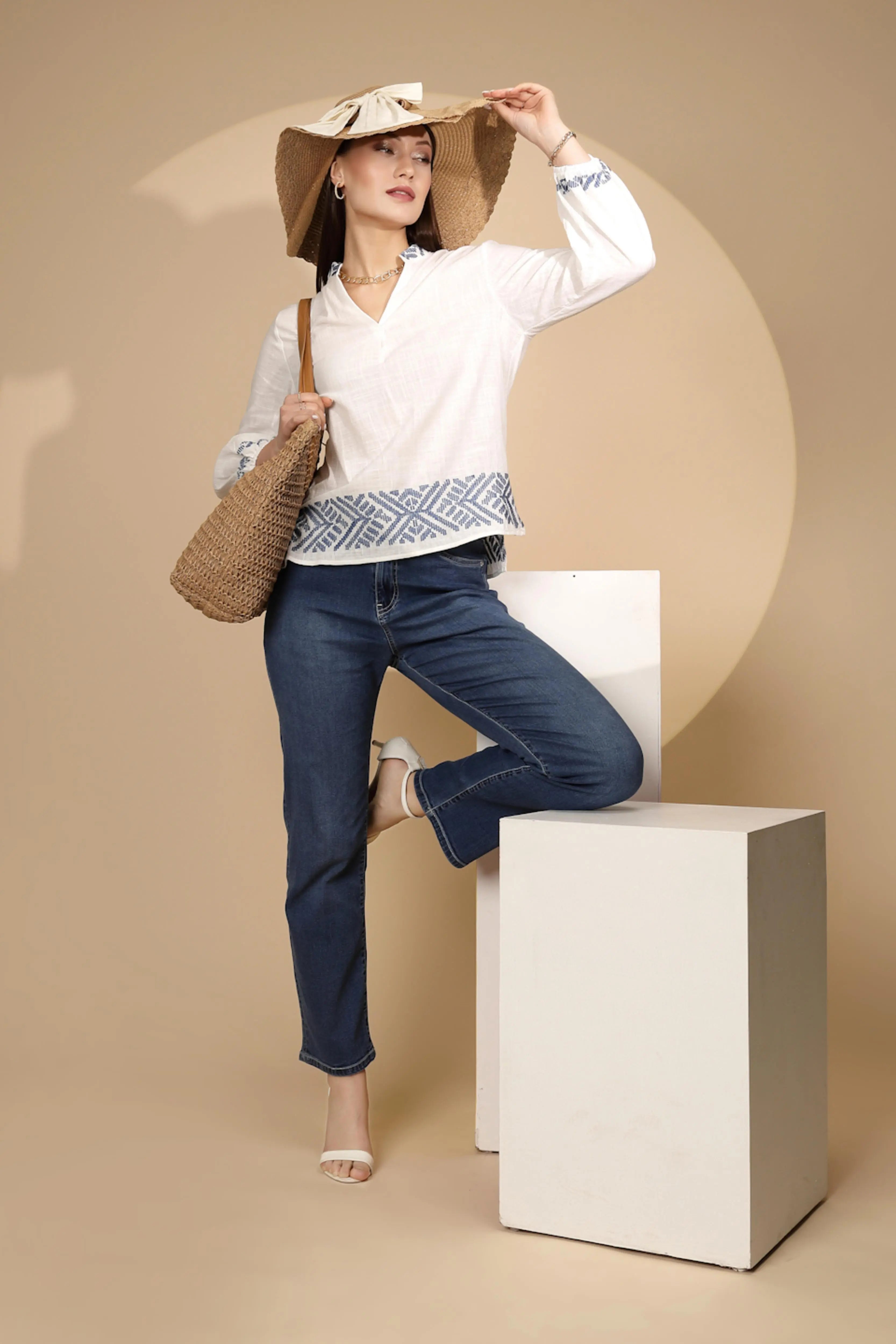 White Embroidered Cotton Top - Global Republic