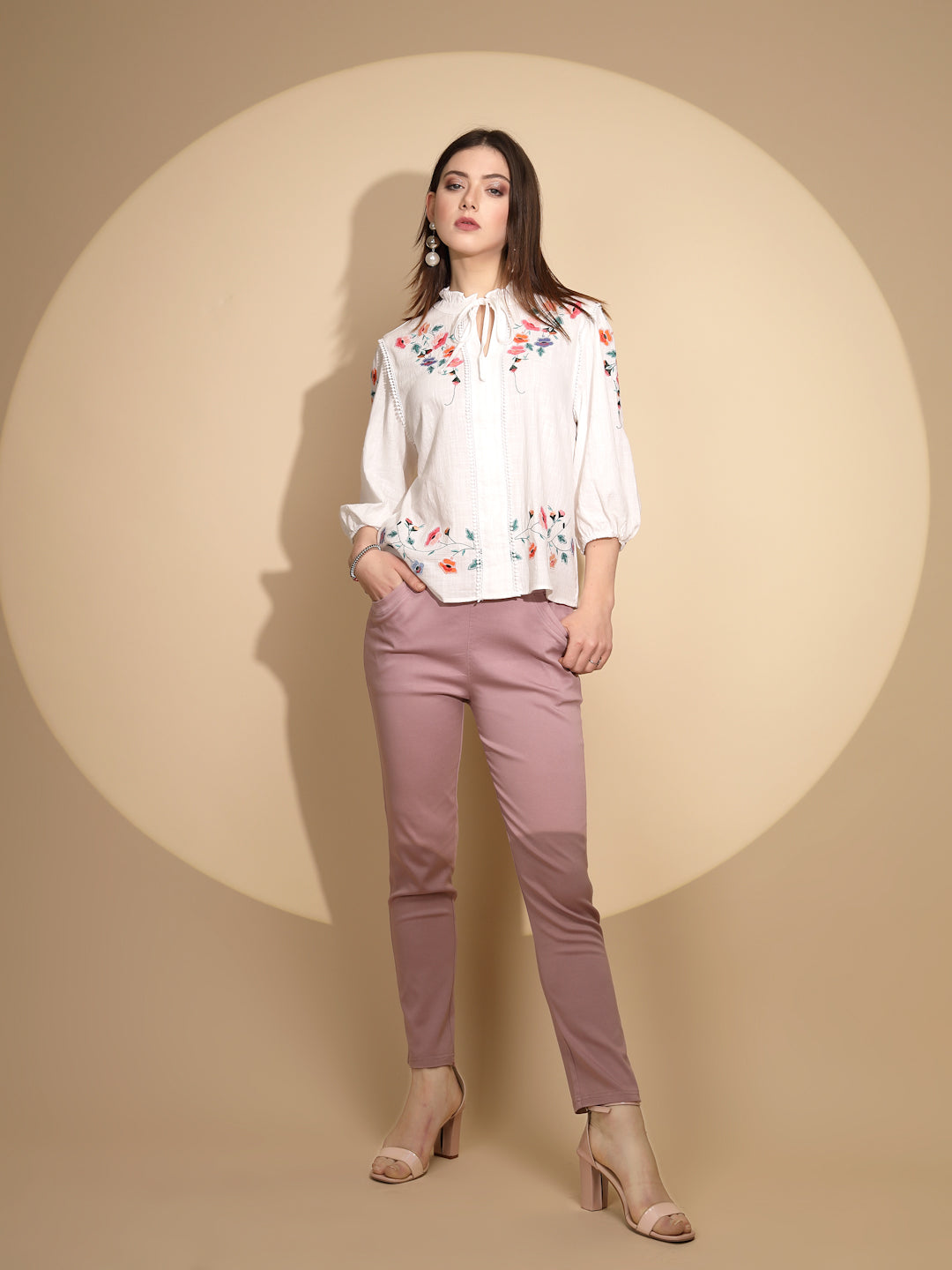 White Floral Embroidered Cotton Top - Global Republic