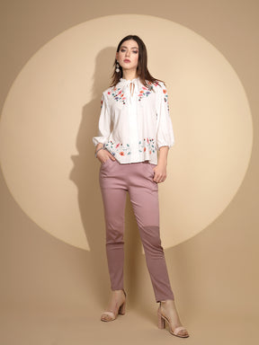 White Embroidered Cotton Top