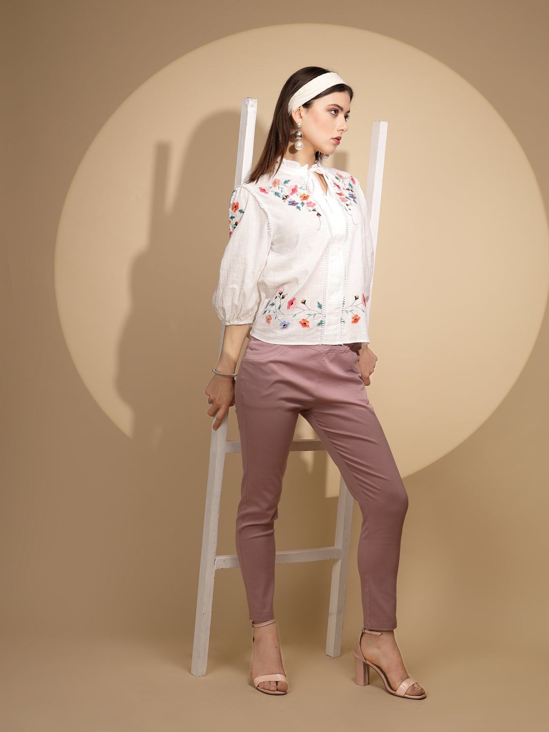 White Floral Embroidered Cotton Top - Global Republic