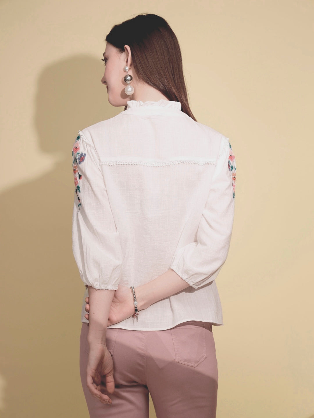White Floral Embroidered Cotton Top - Global Republic