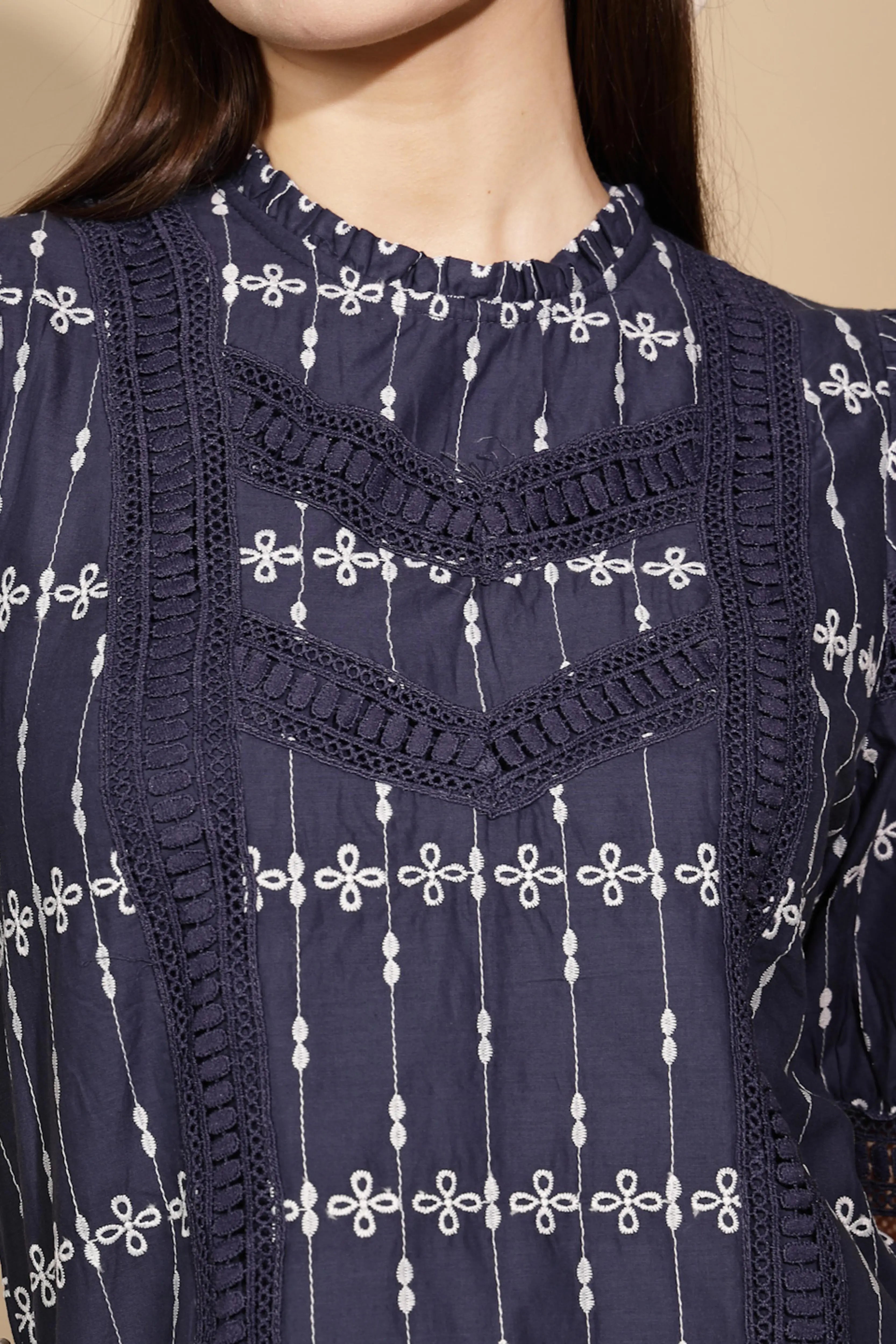 Navy Cotton Regular Fit Blouson Top - Global Republic