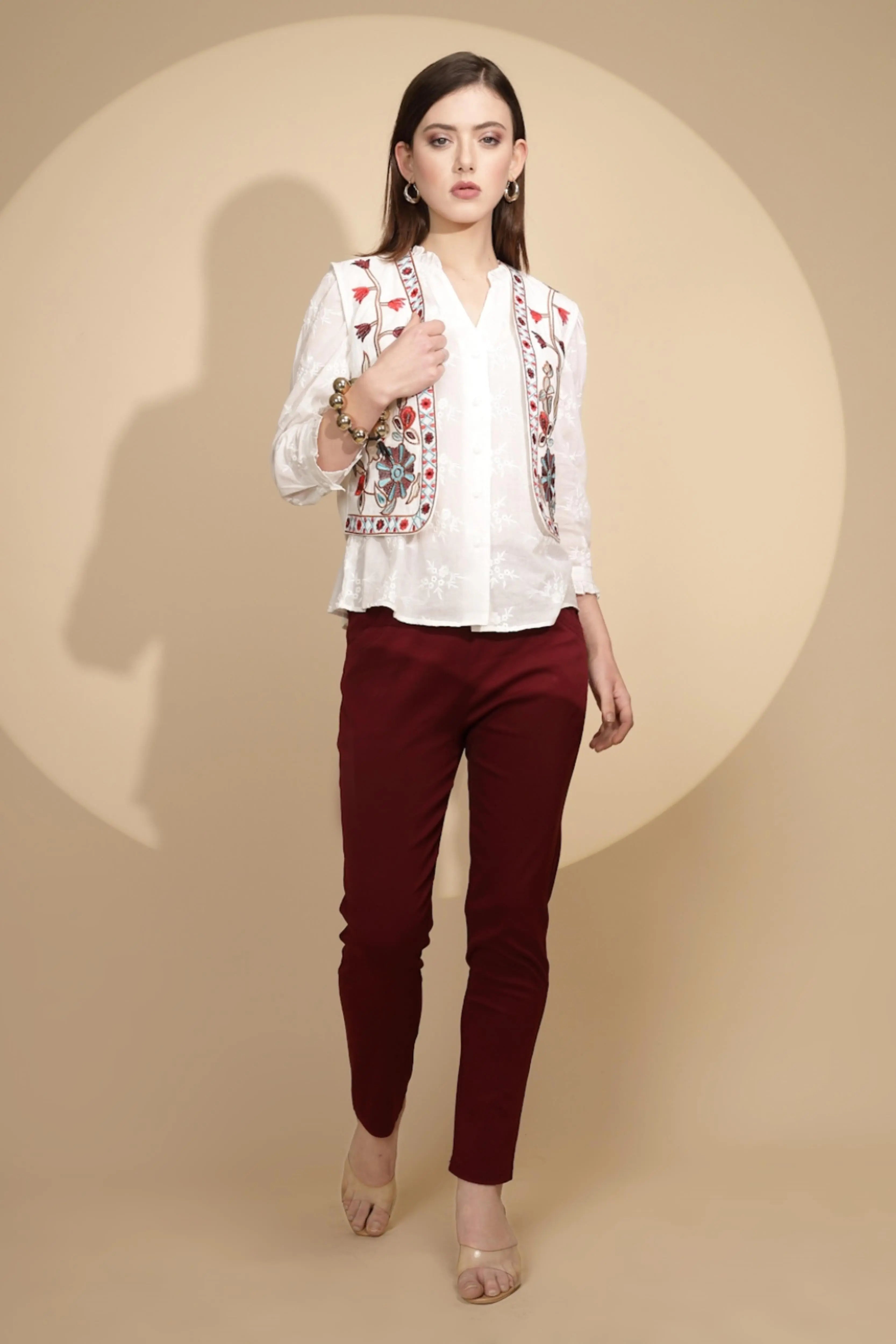 White Cotton Tailored Fit Waist Coat - Global Republic