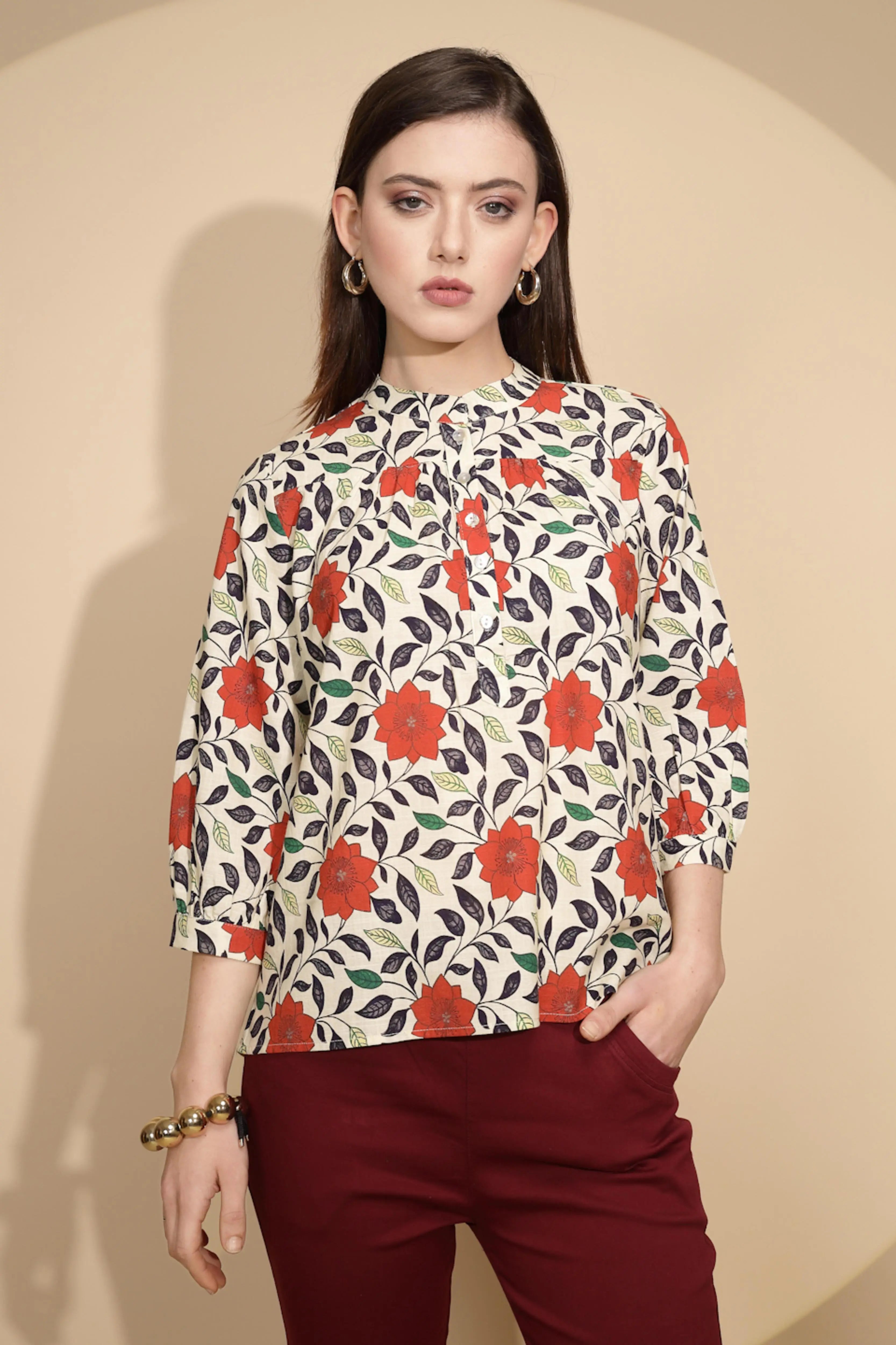 Red Floral Cotton Top - Global Republic