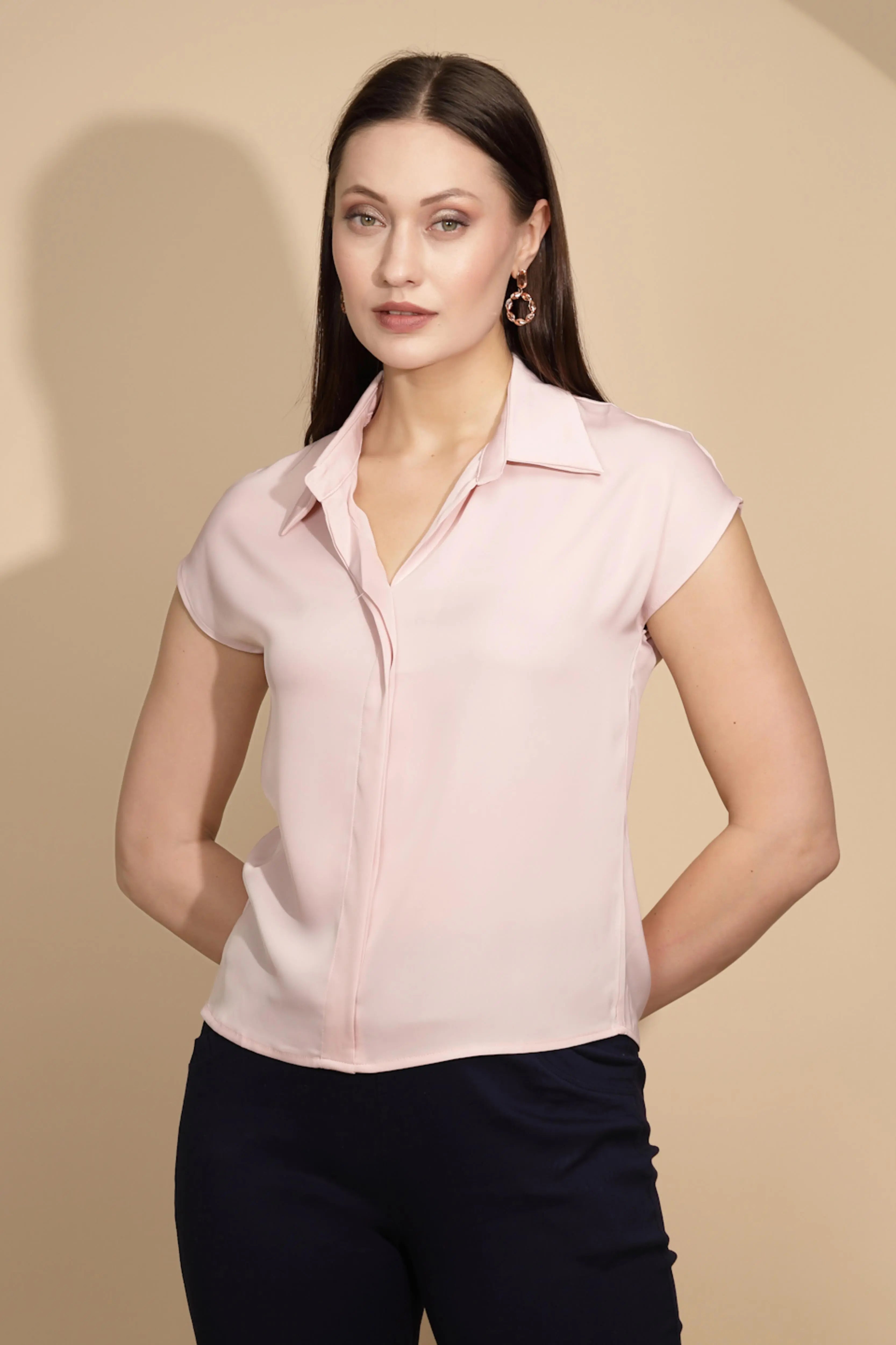 Pastel Pink Satin Loose Formal Shirt - Global Republic