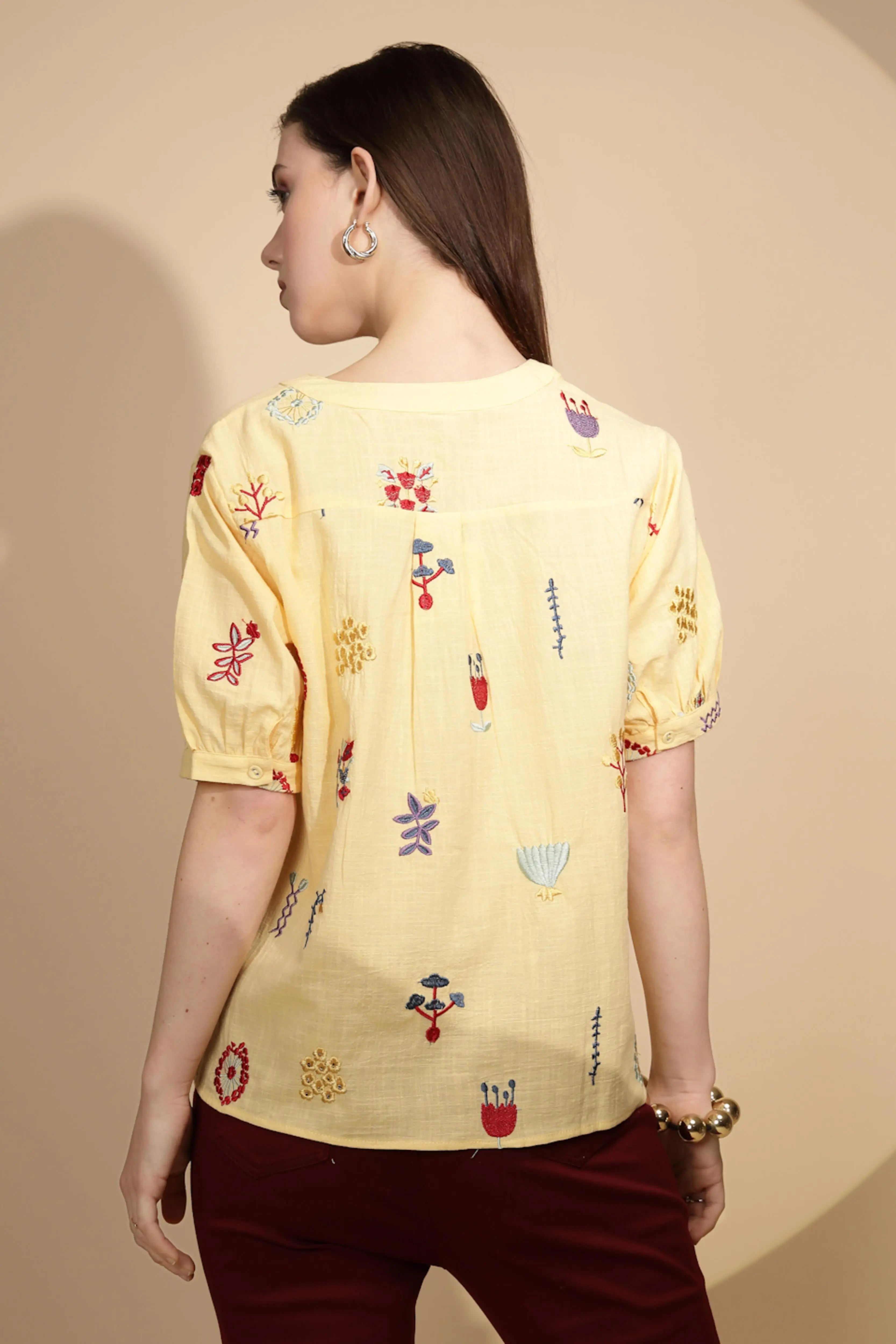 Yellow Embroidered Cotton Top - Global Republic