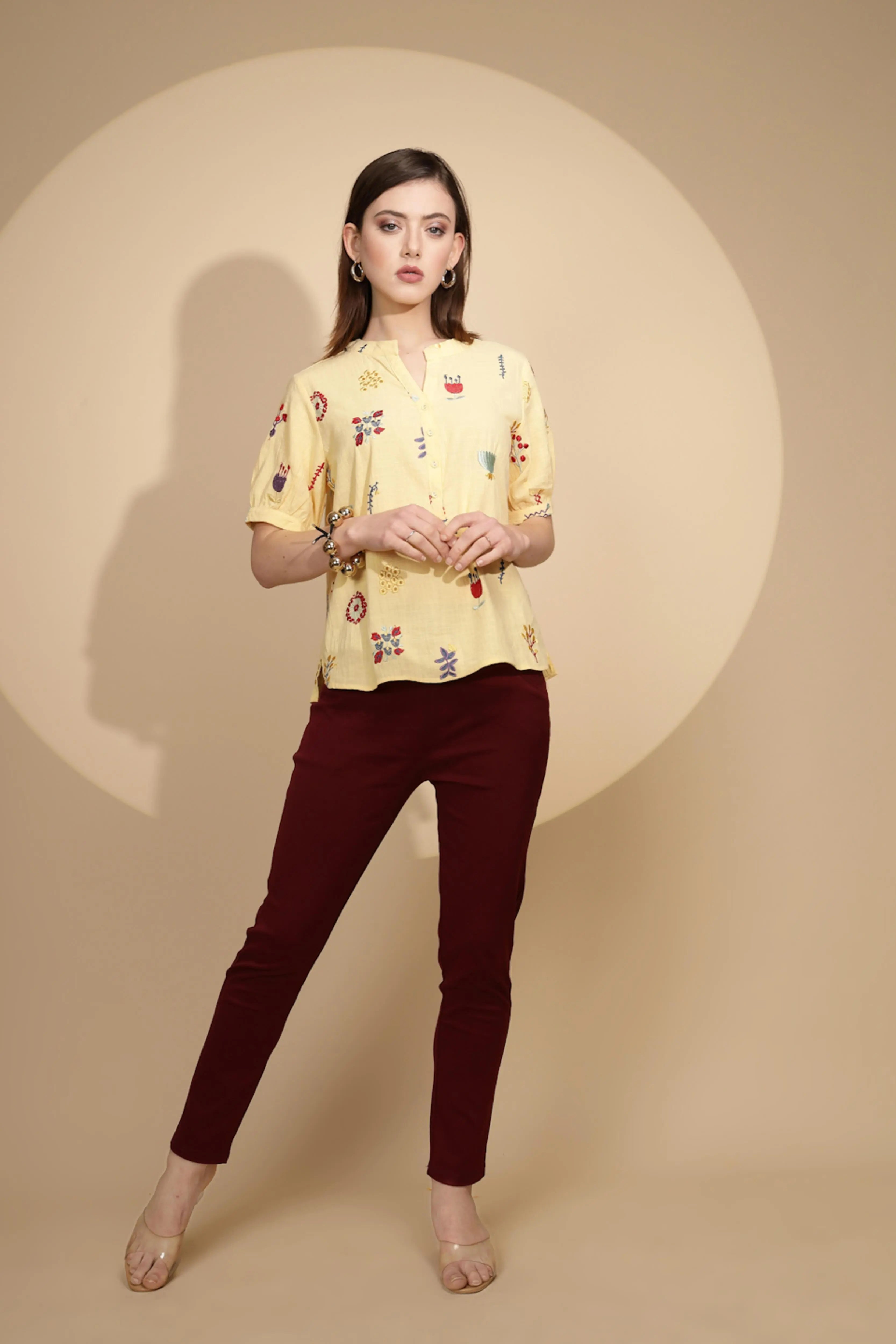 Yellow Embroidered Cotton Top - Global Republic