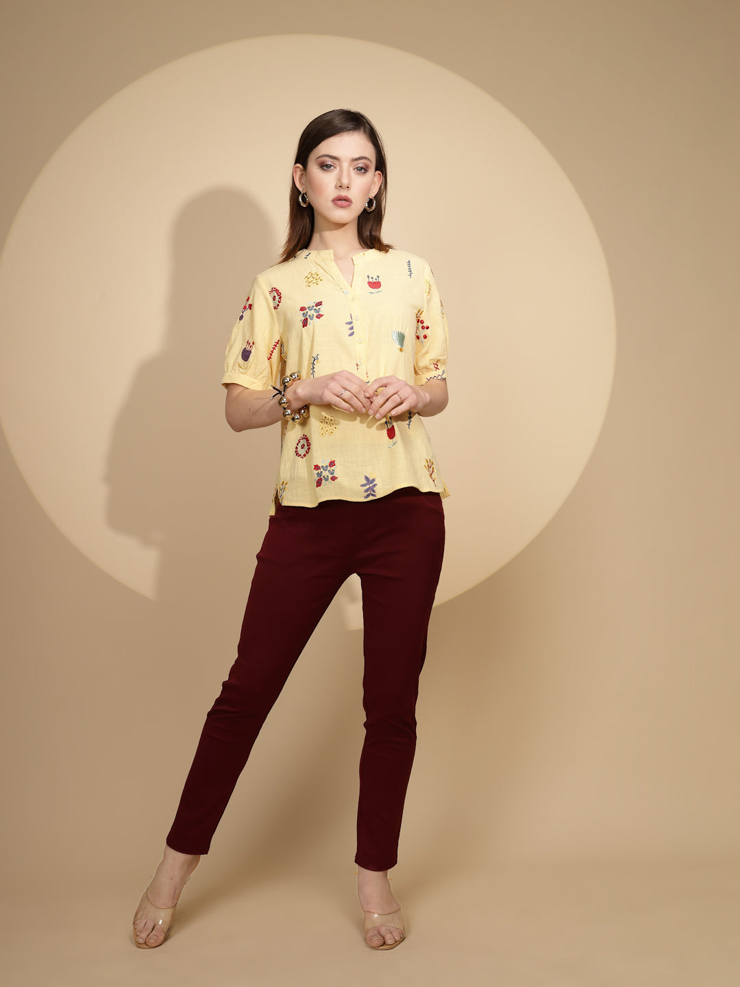 Yellow Embroidered Cotton Top - Global Republic