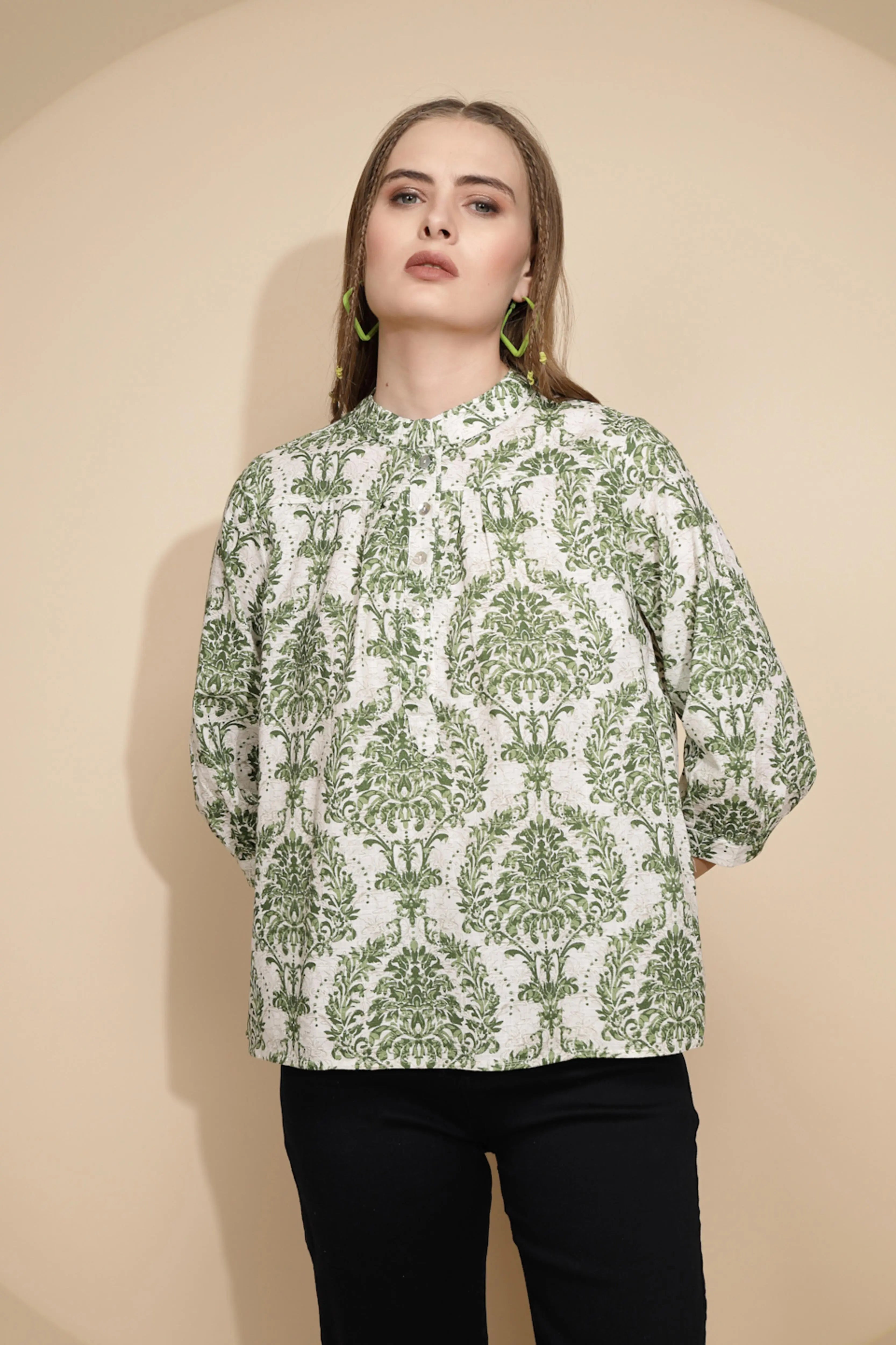 Green Printed Cotton Top - Global Republic