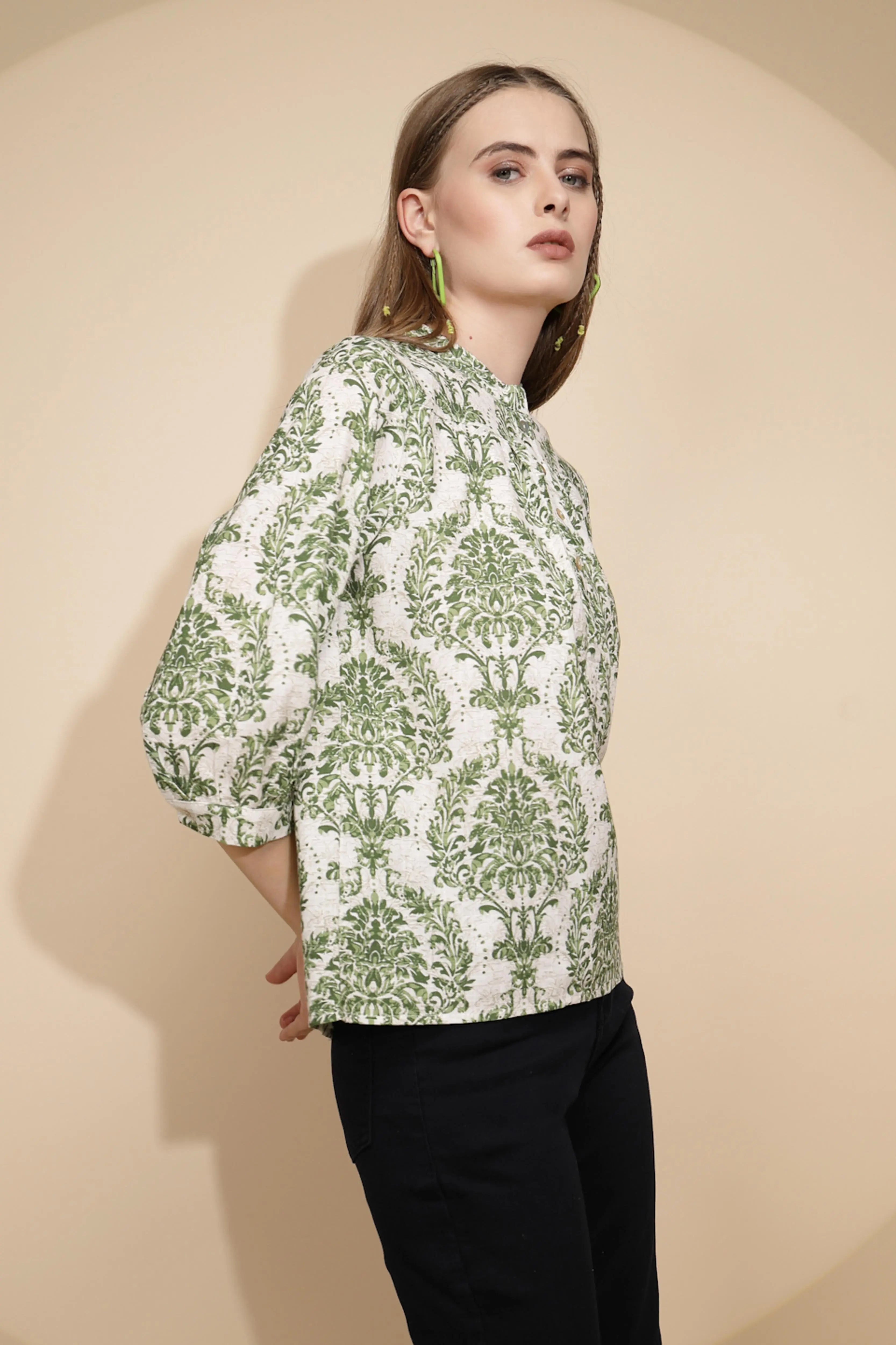 Green Printed Cotton Top - Global Republic