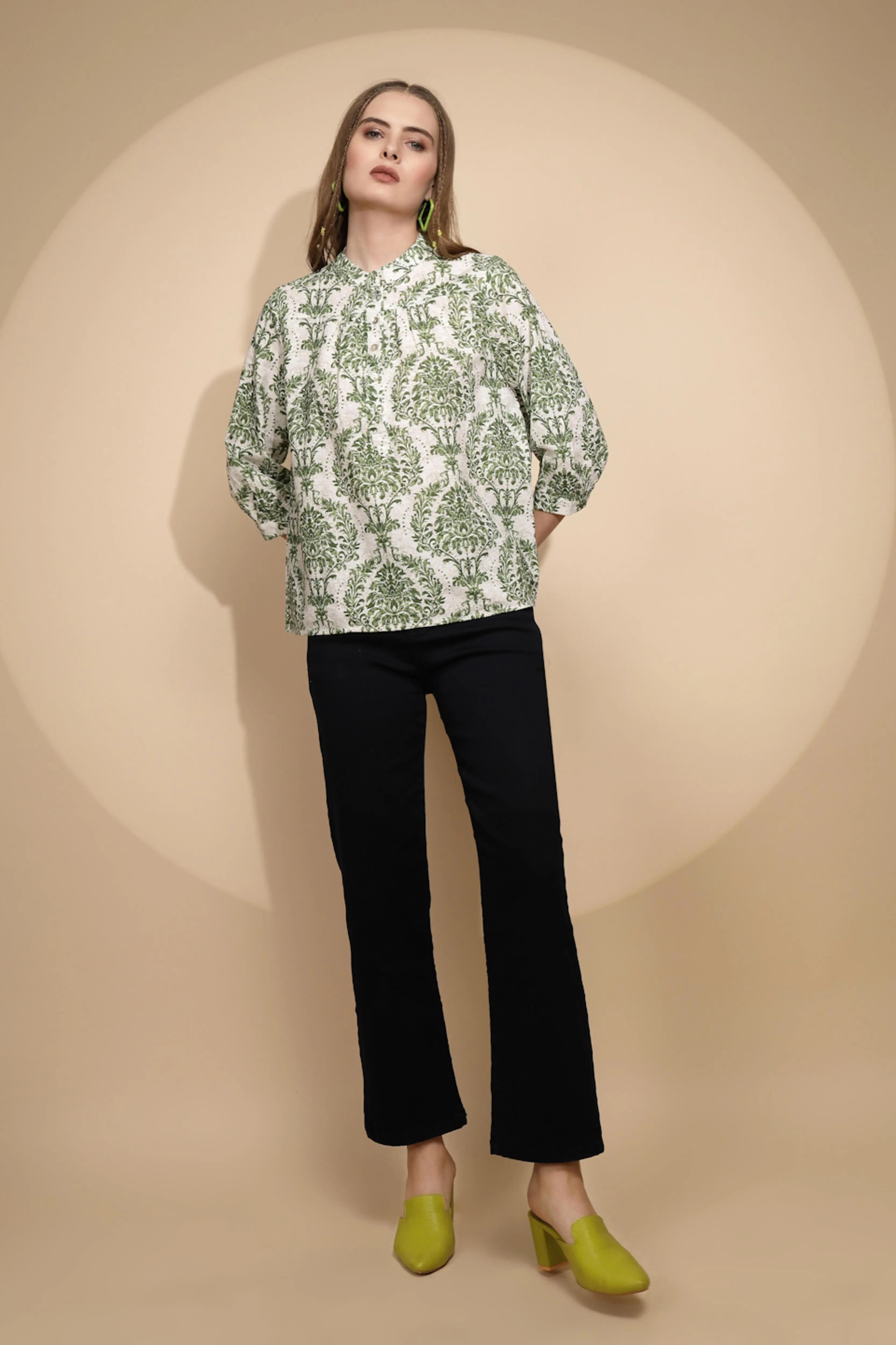 Green Printed Cotton Top - Global Republic