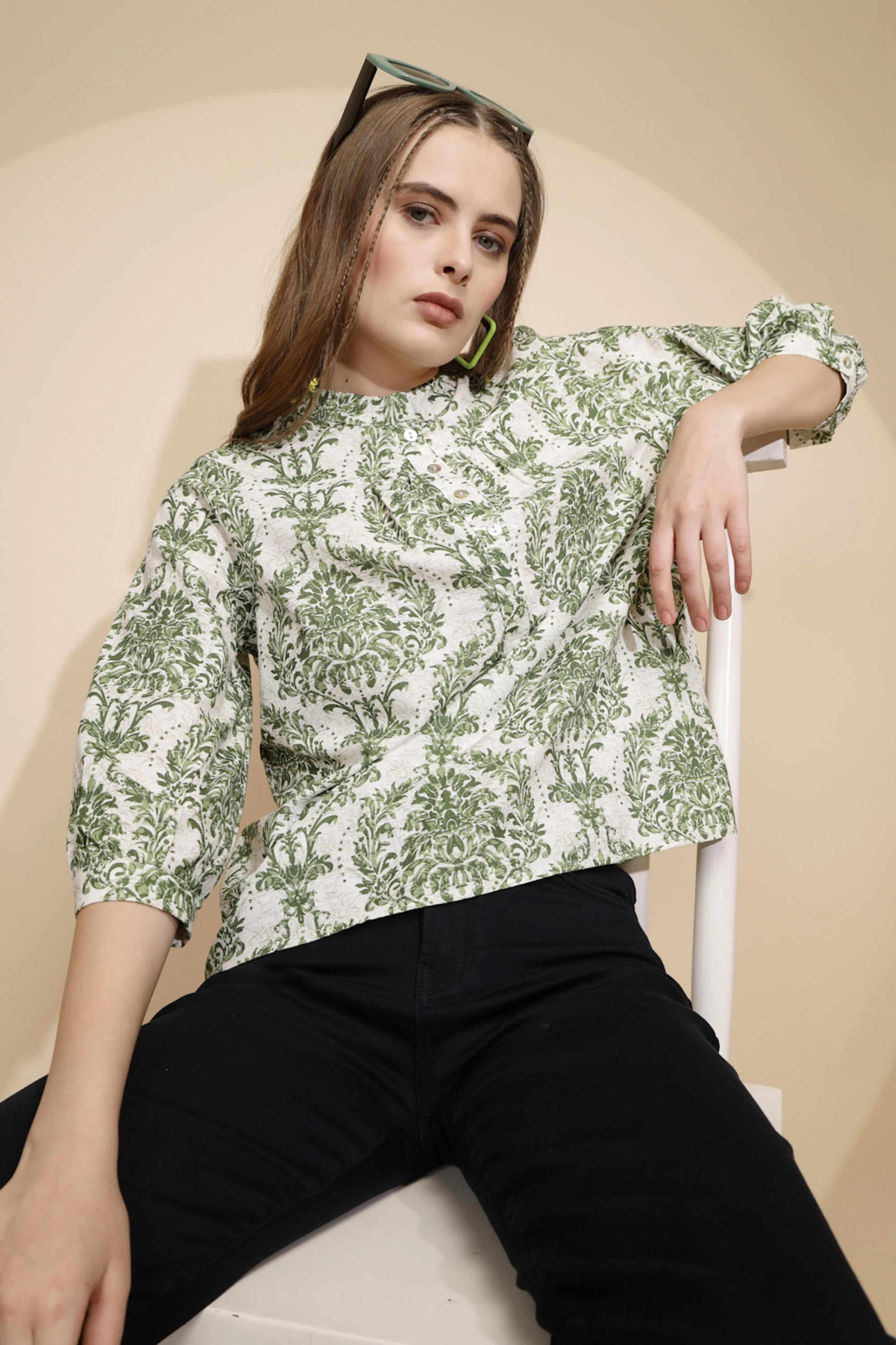 Green Printed Cotton Top