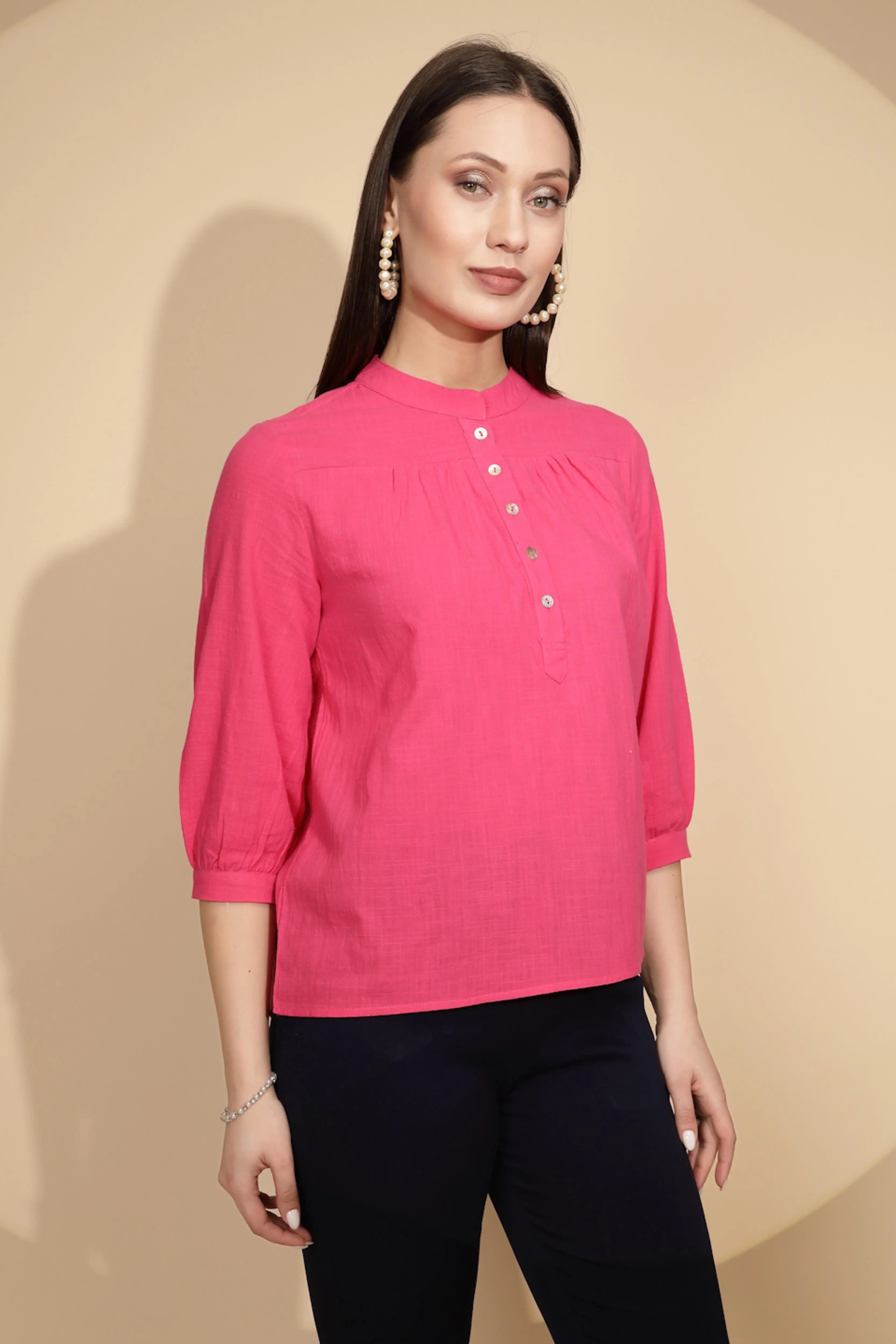 Hot Pink Cotton Solid Top - Global Republic