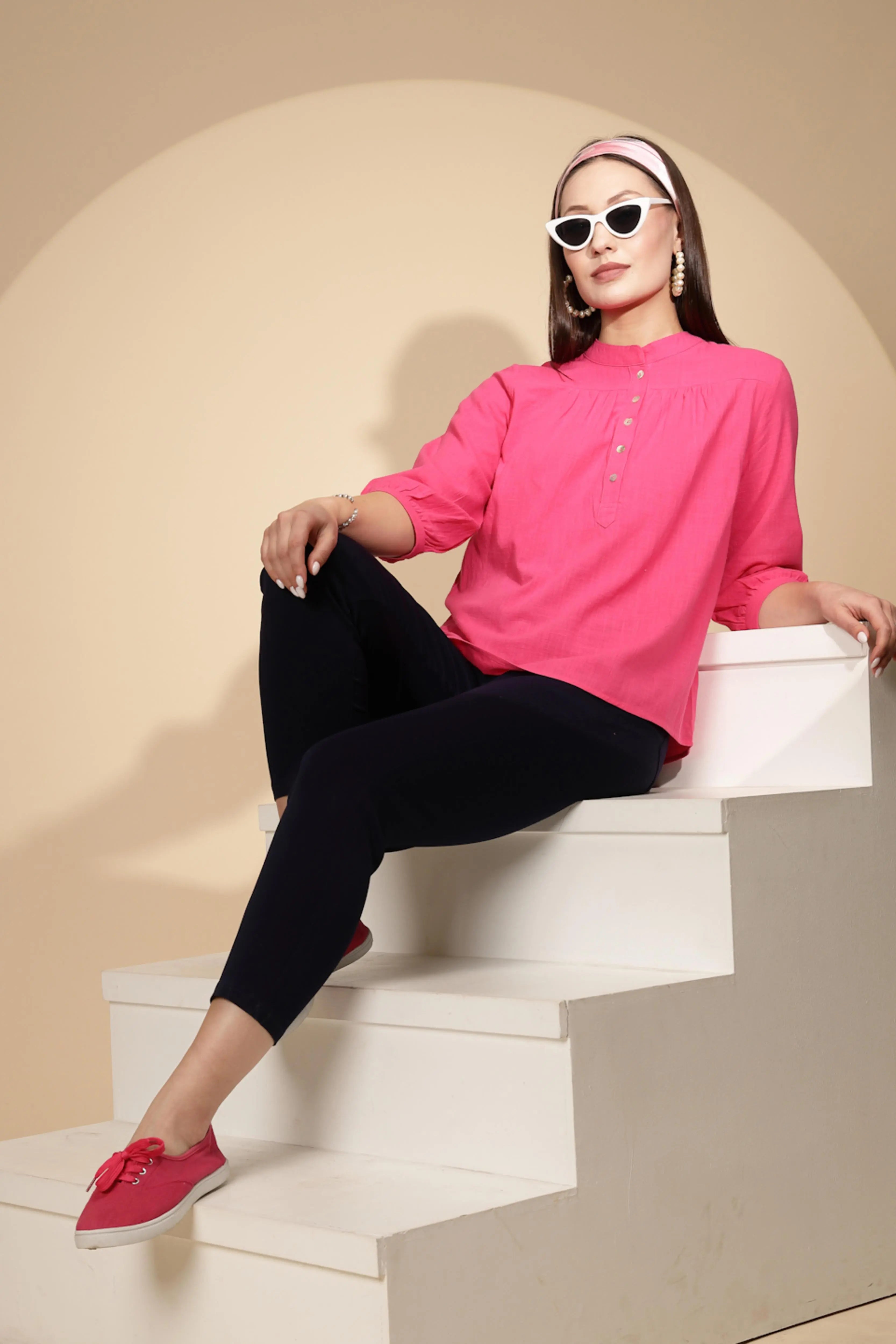 Hot Pink Cotton Solid Top