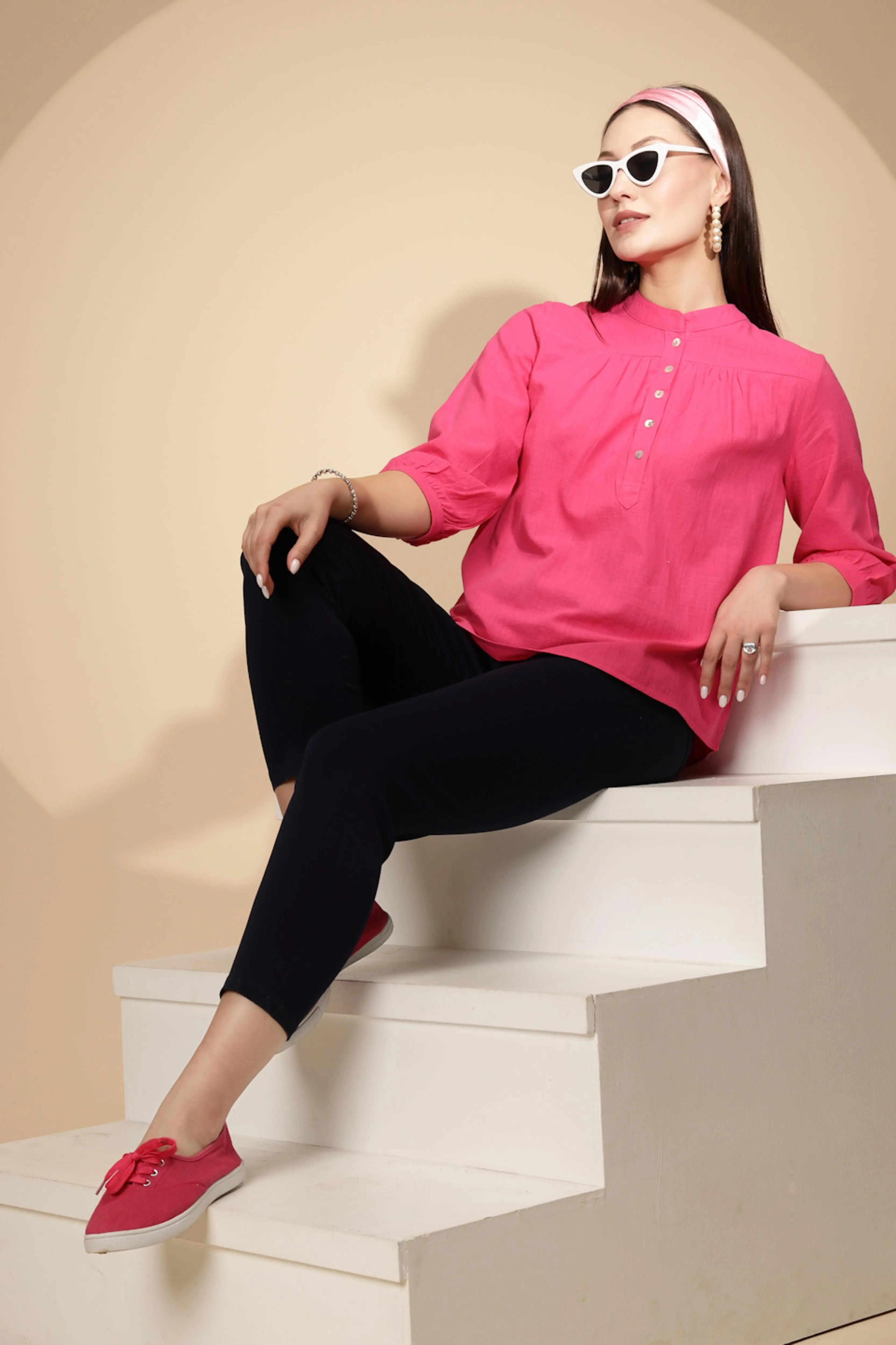 Hot Pink Cotton Solid Top