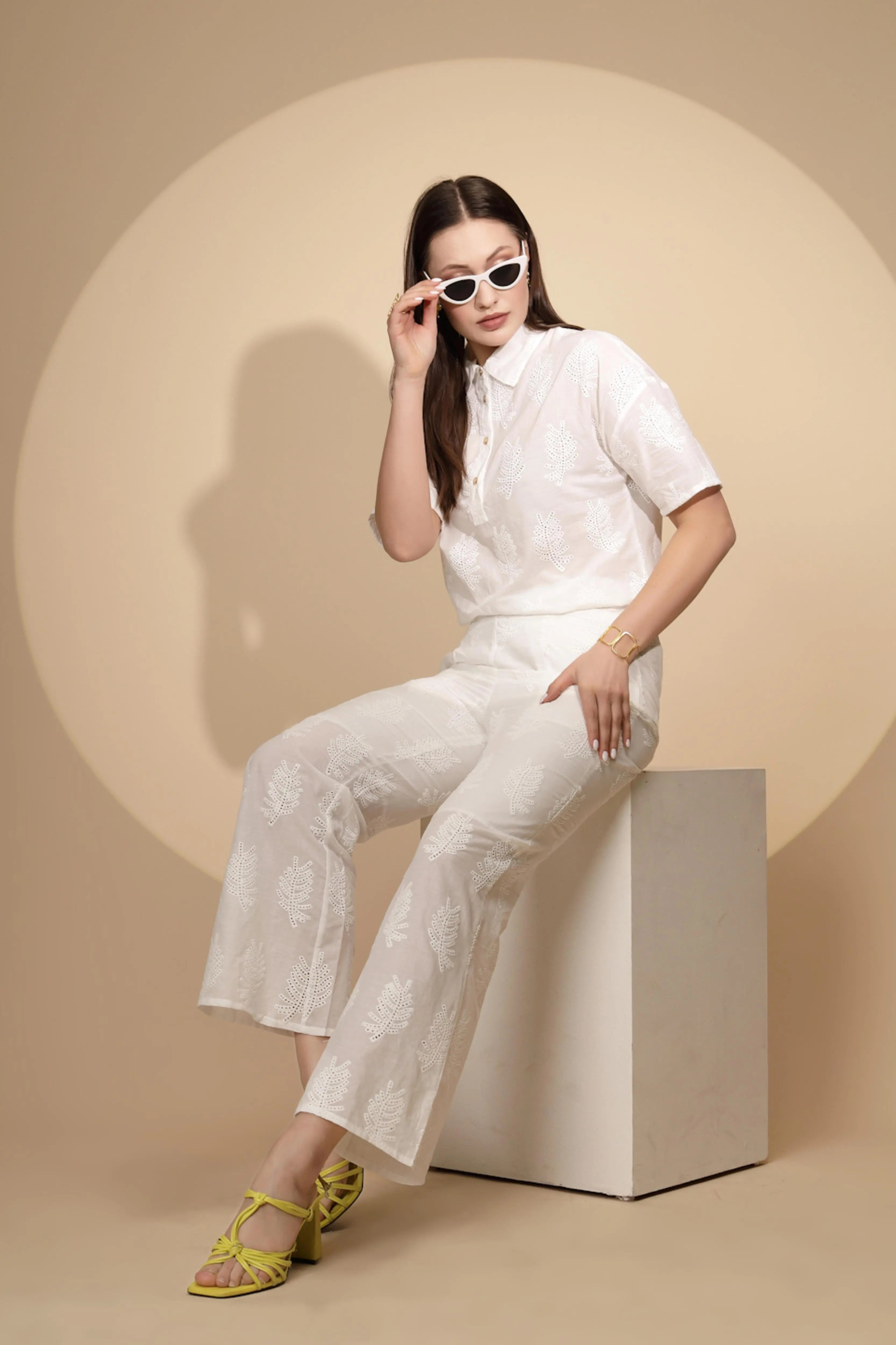 White Cotton Regular Fit Lower - Global Republic