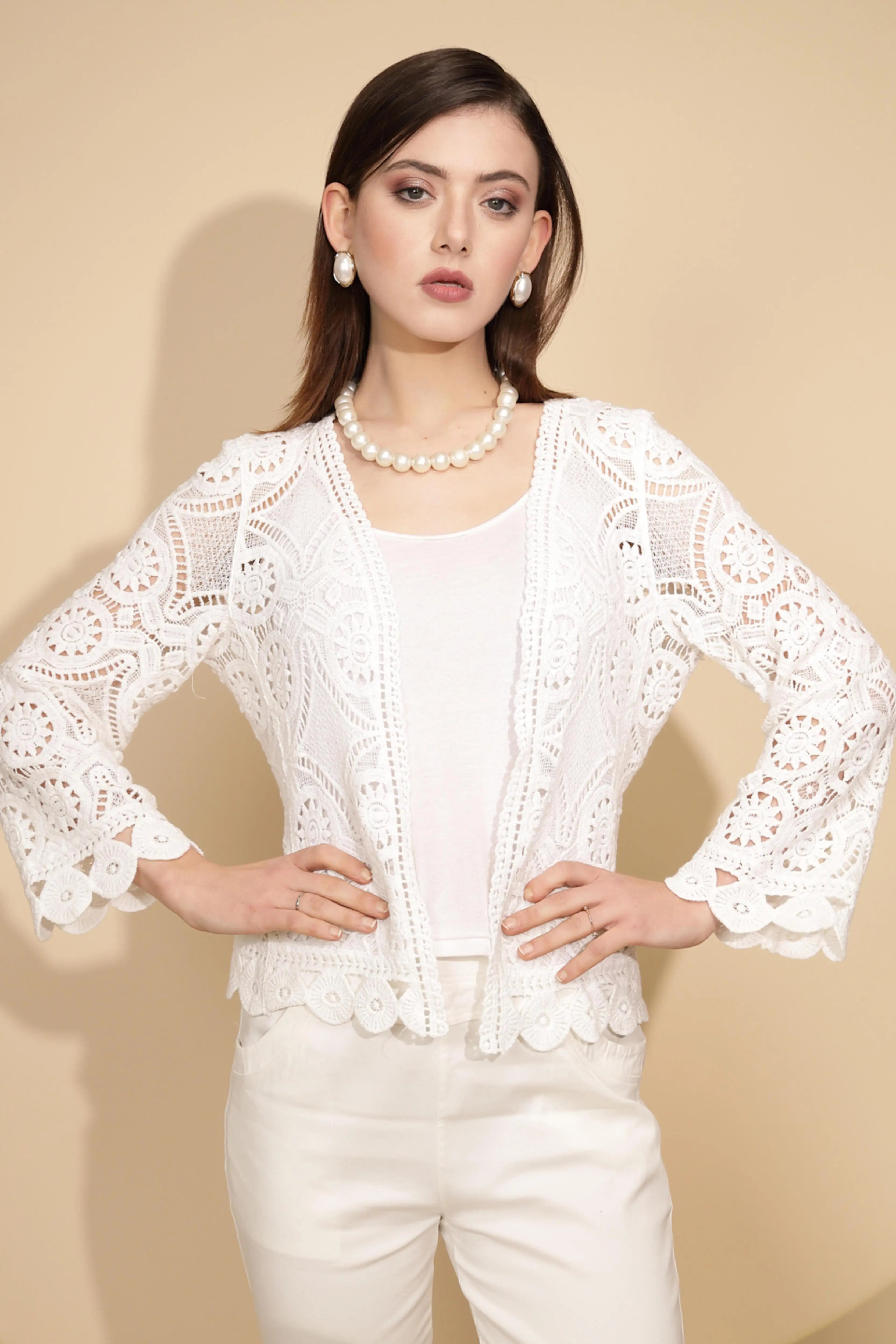White Cotton Blend Shrug - Global Republic