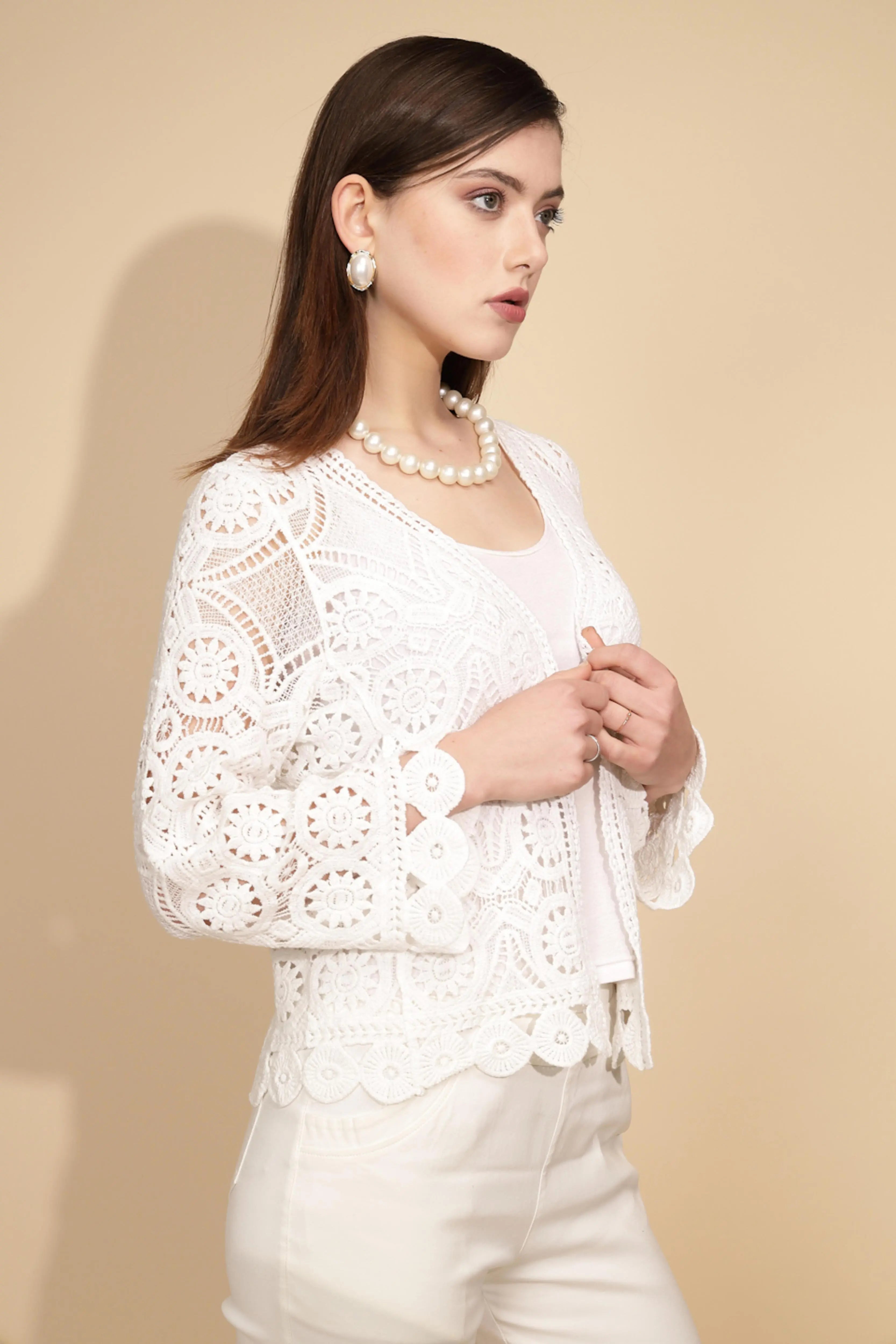 White Cotton Blend Shrug - Global Republic