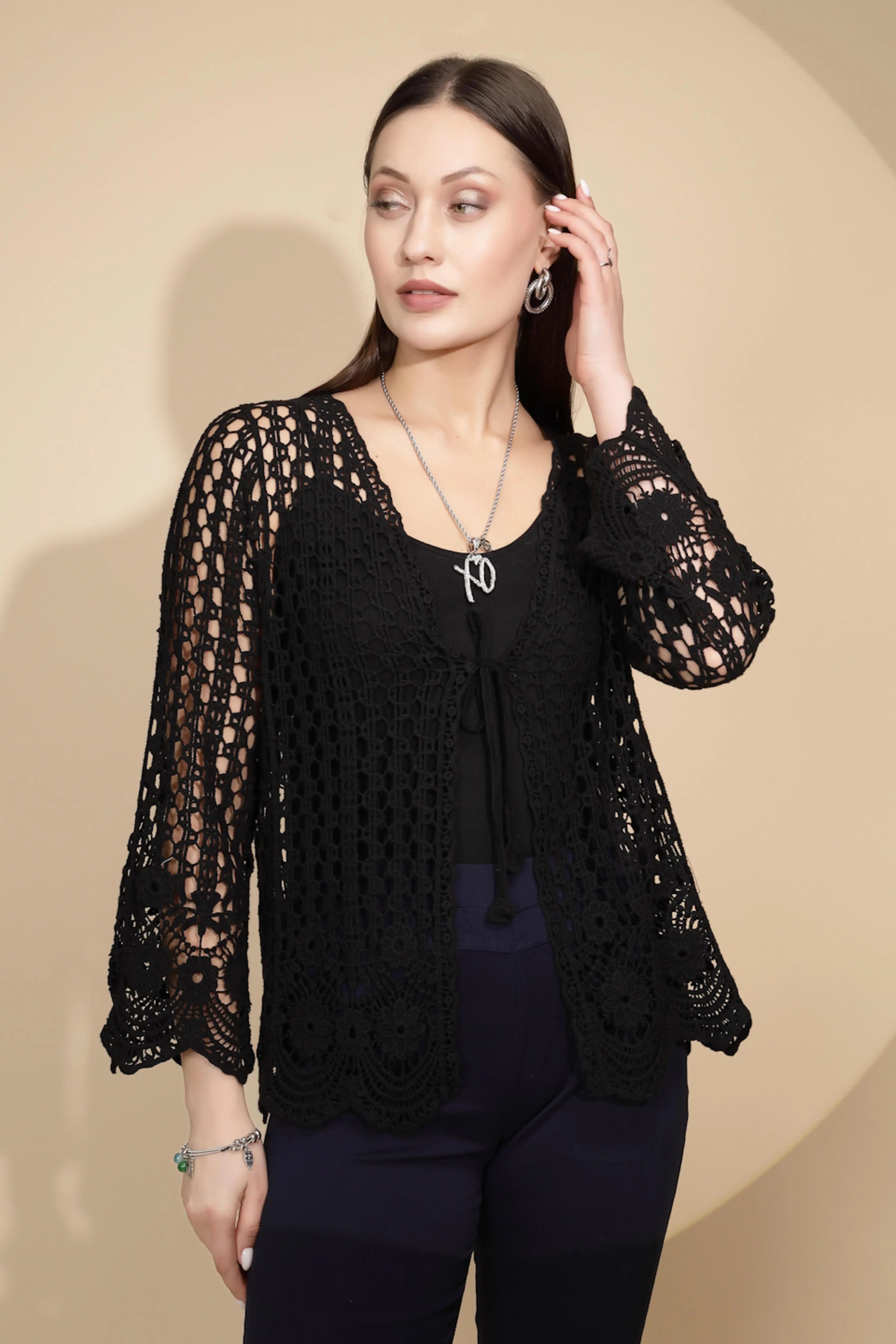 Black Cotton Blend Shrug - Global Republic