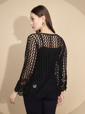 Black Cotton Blend Shrug