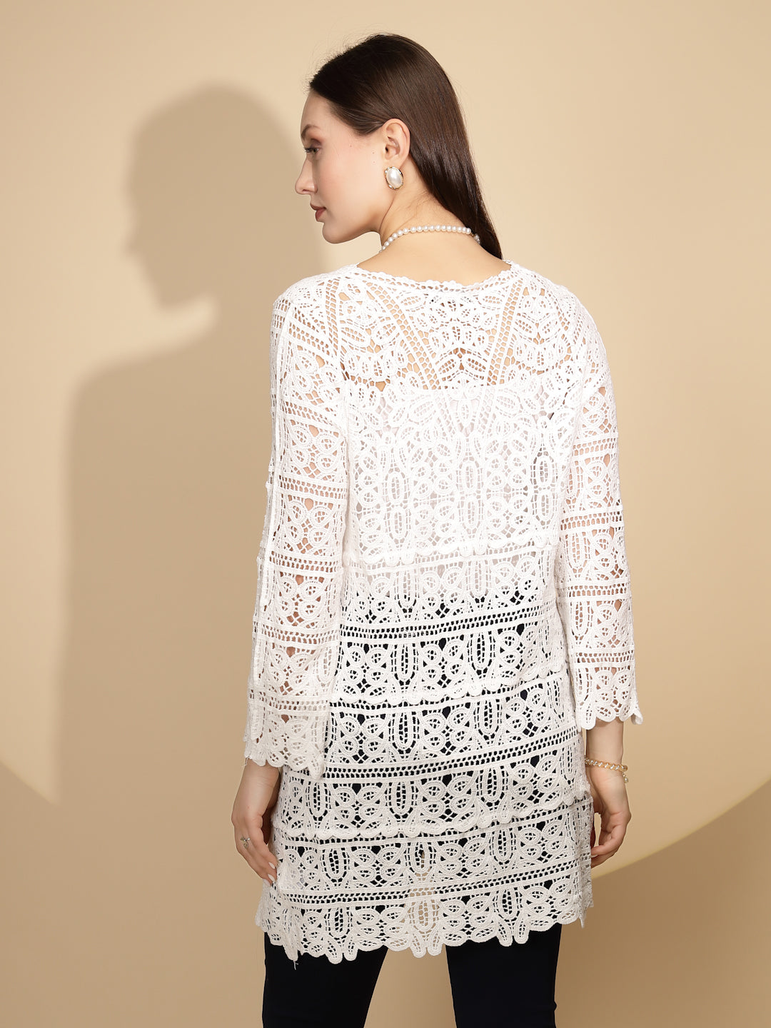White Cotton Blend Long Shrug - Global Republic