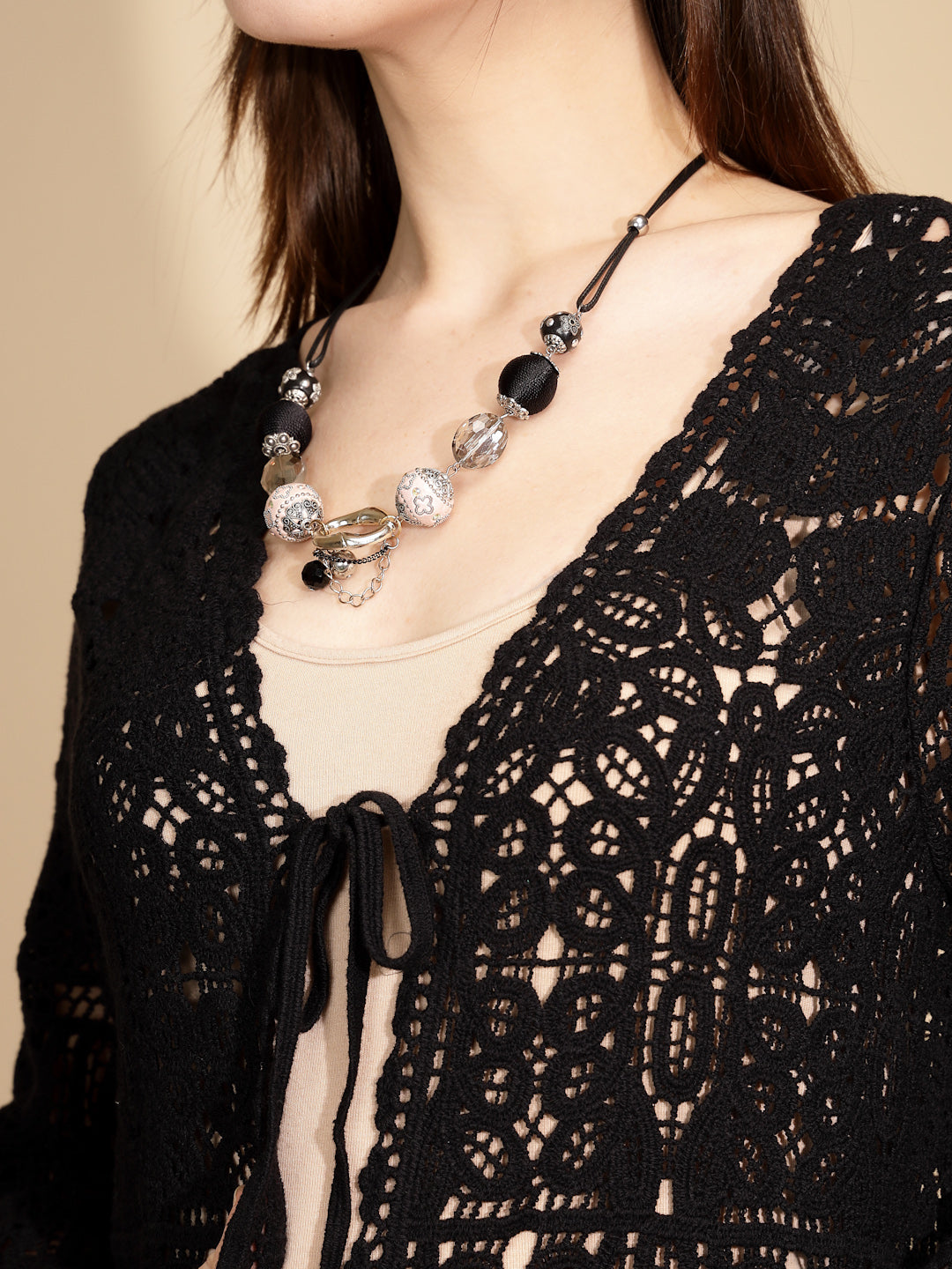 Black Cotton Blend Regular Fit Shrug For Women - Global Republic