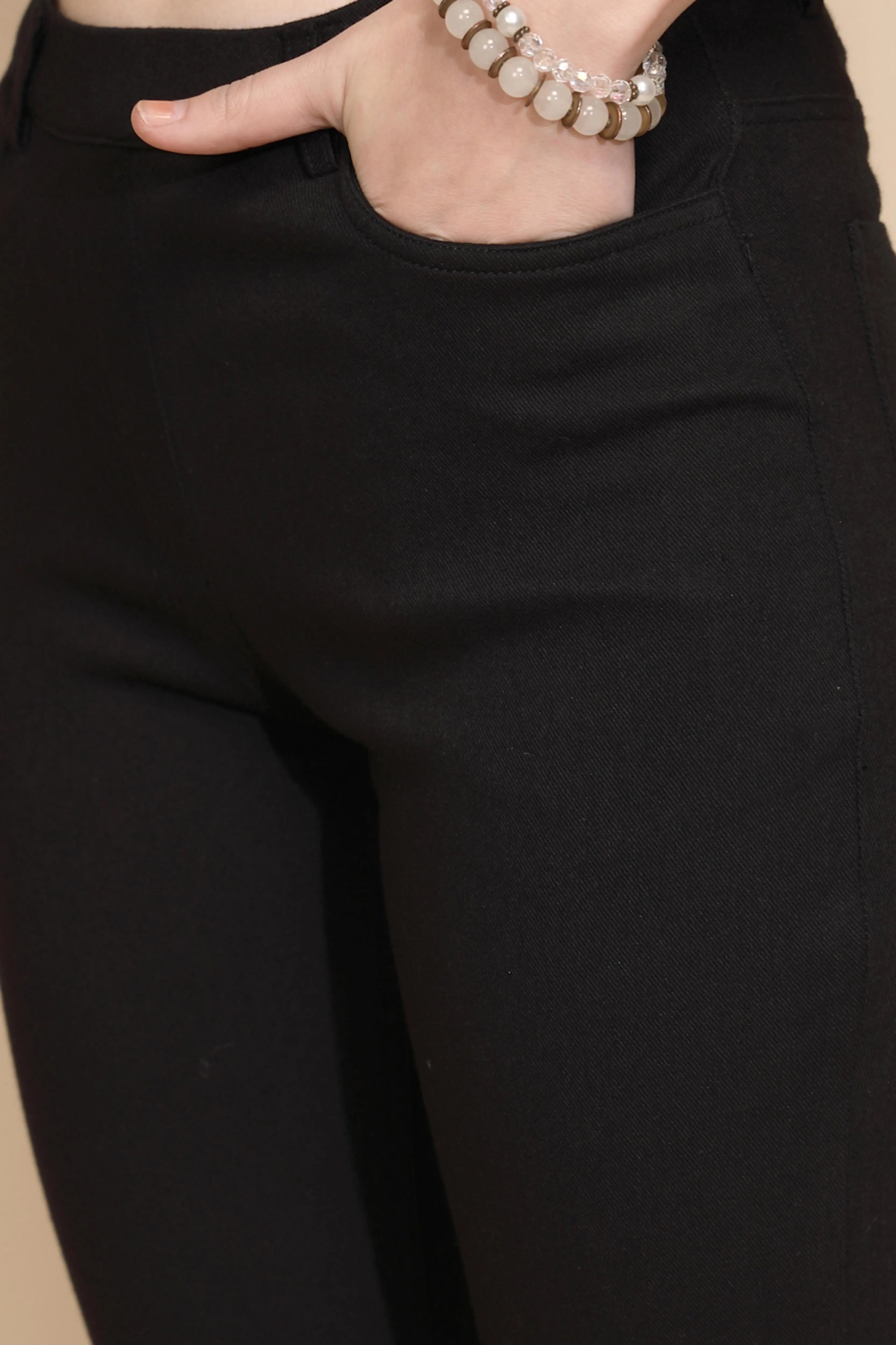 Black Cotton Blend Slim Fit Jegging - Global Republic