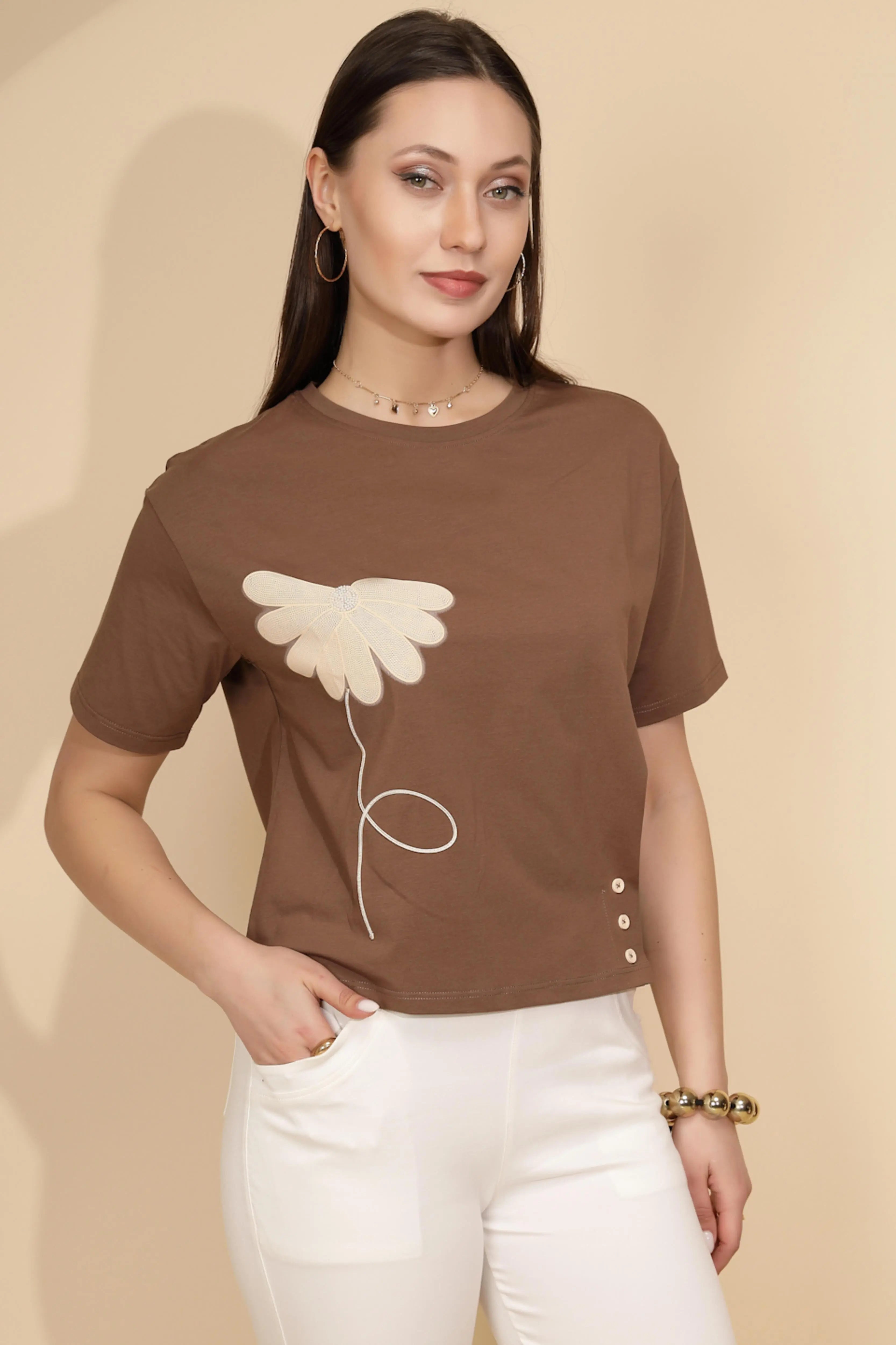 Brown Cotton Blend Regular Fit Top - Global Republic
