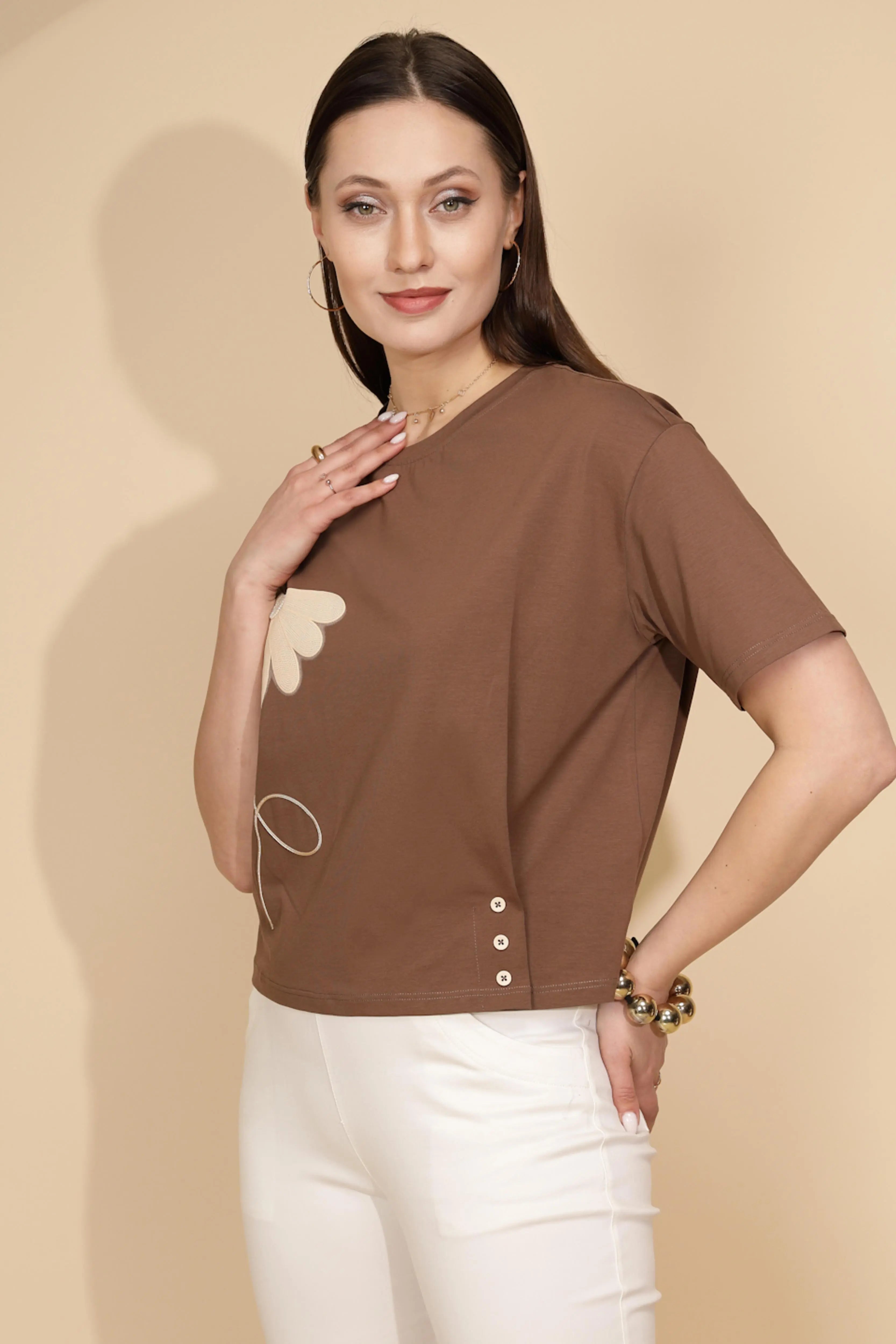 Brown Cotton Blend Regular Fit Top - Global Republic