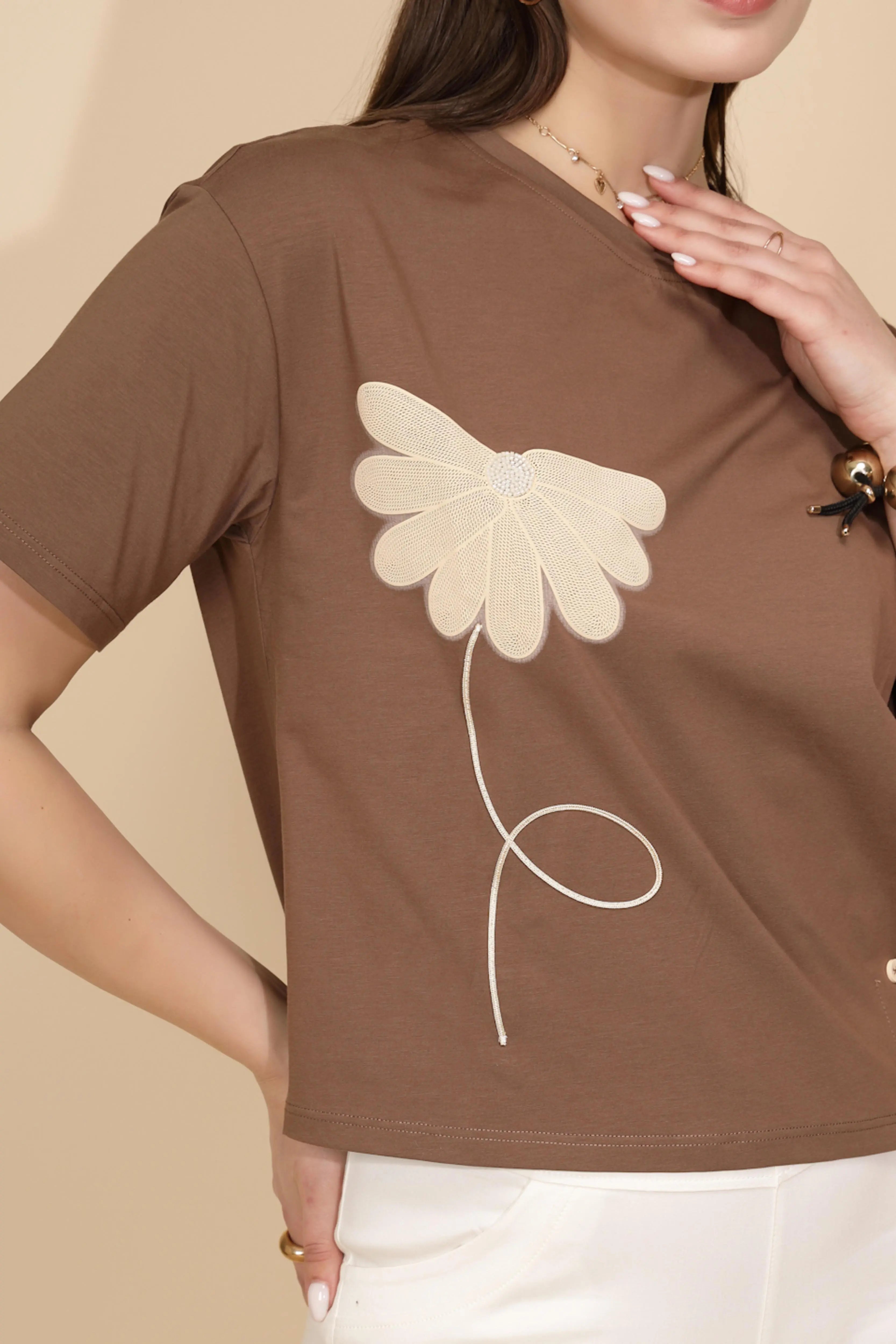 Brown Cotton Blend Regular Fit Top - Global Republic