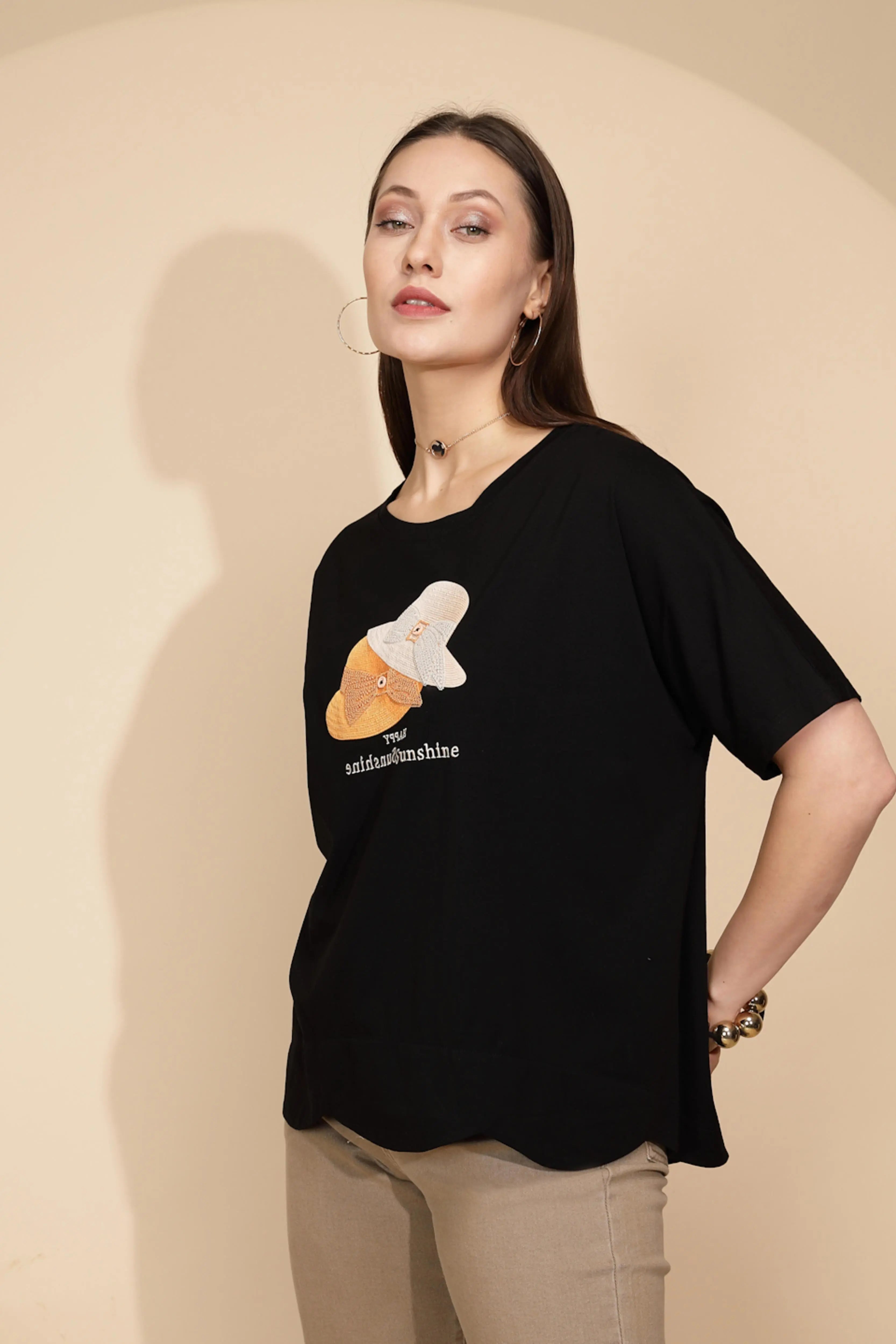 Black Cotton Regular Fit Top - Global Republic