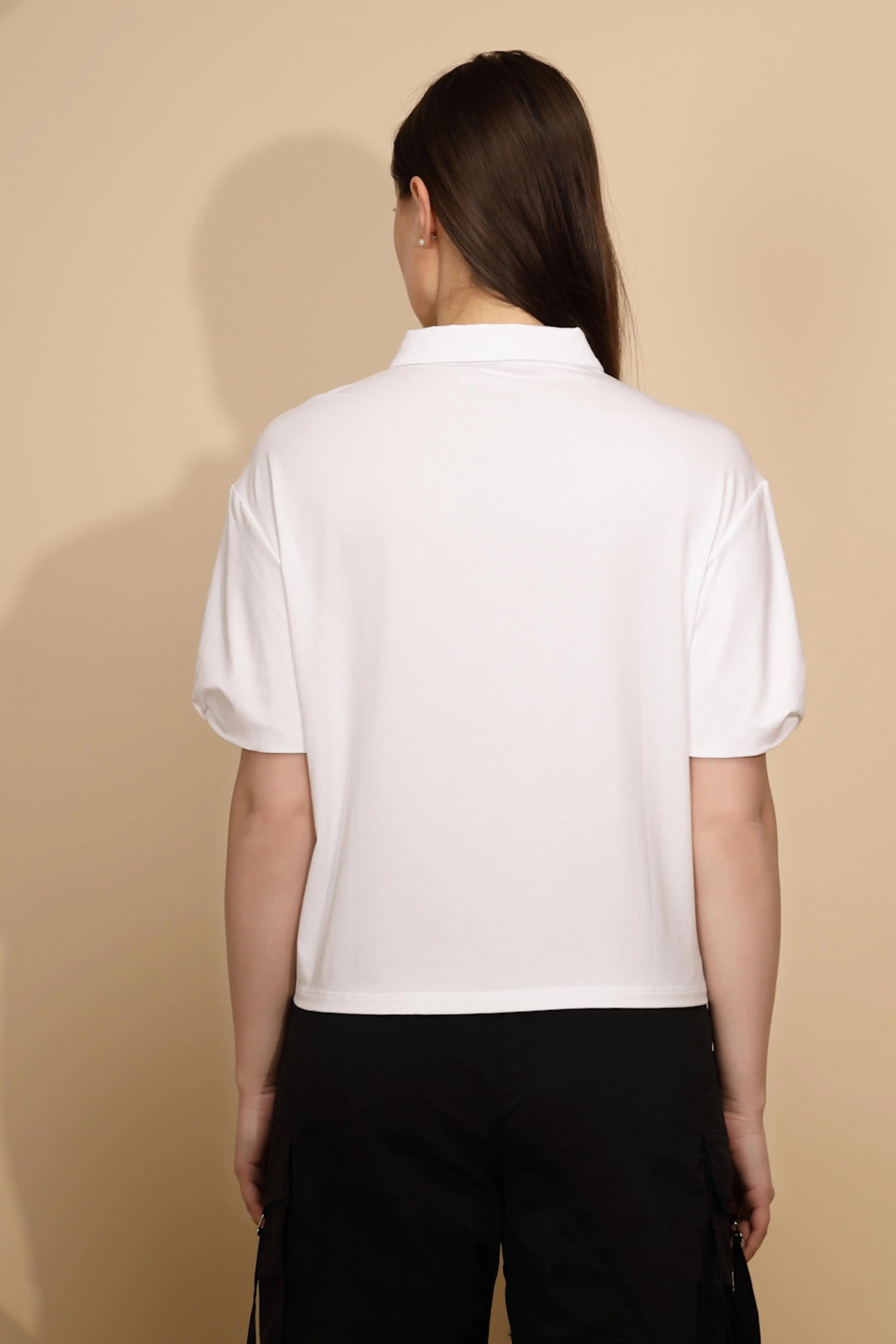 White Regular Fit Cotton Blend Top - Global Republic