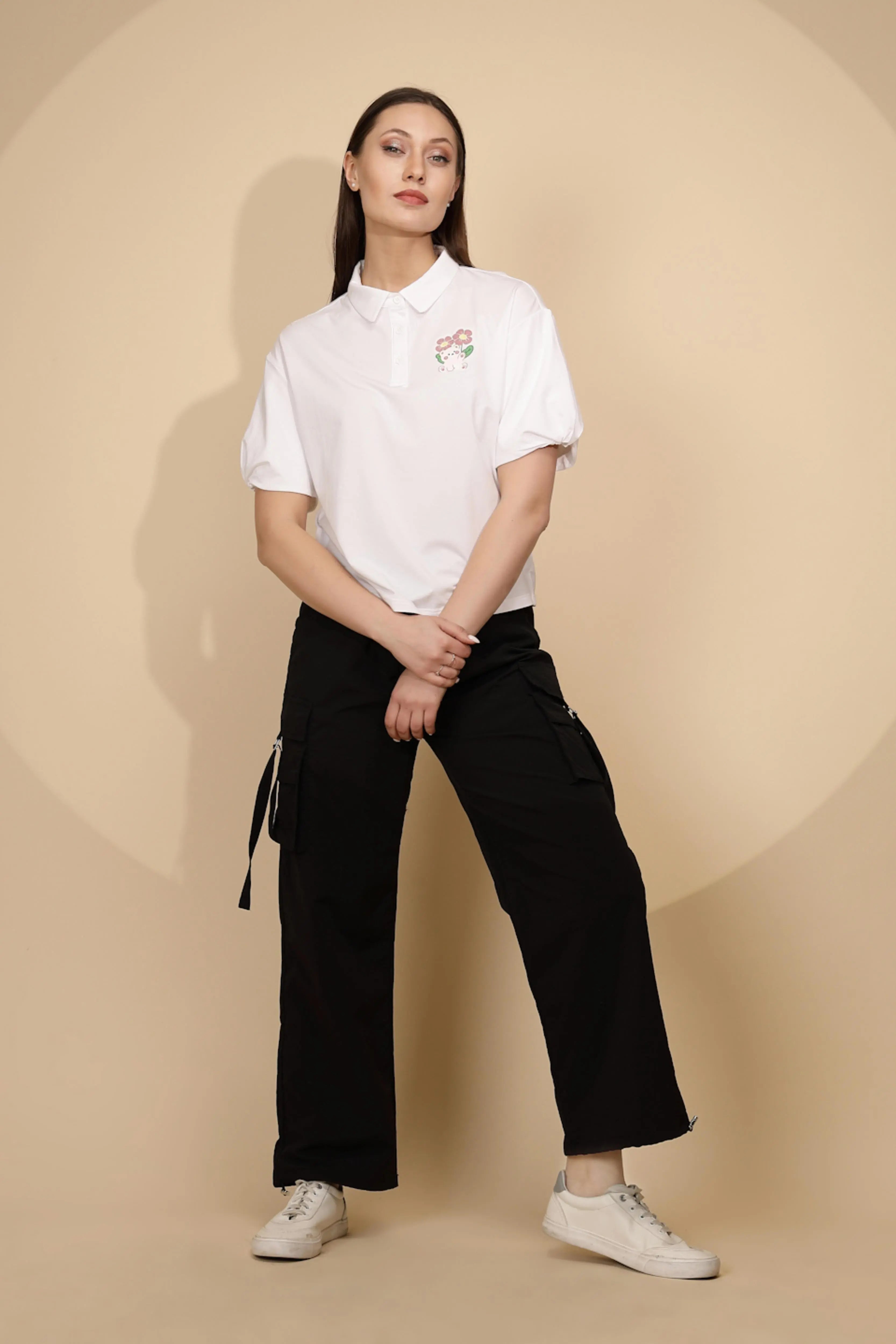 White Regular Fit Cotton Blend Top - Global Republic