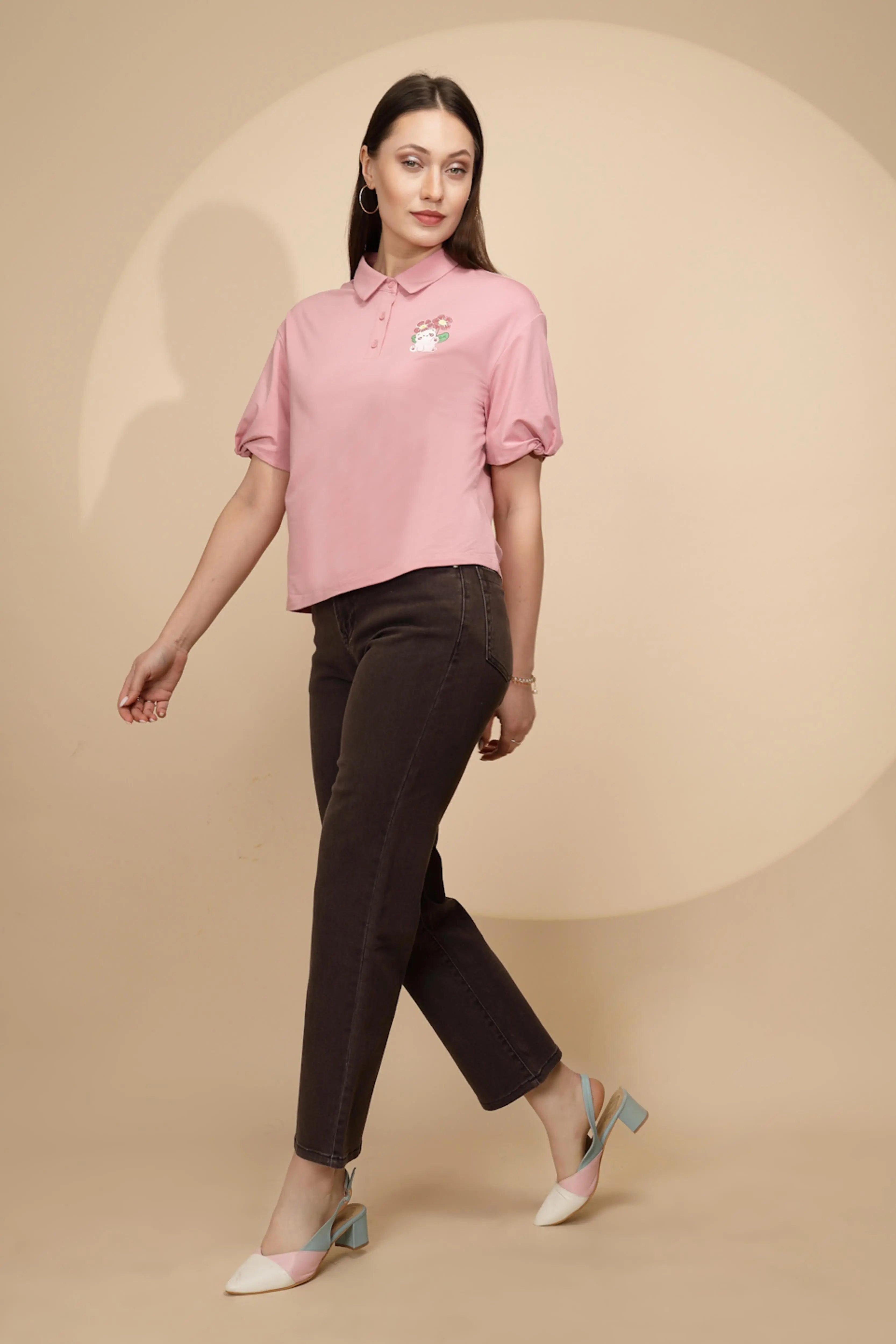 Pink Cotton Blend Regular Fit Top - Global Republic