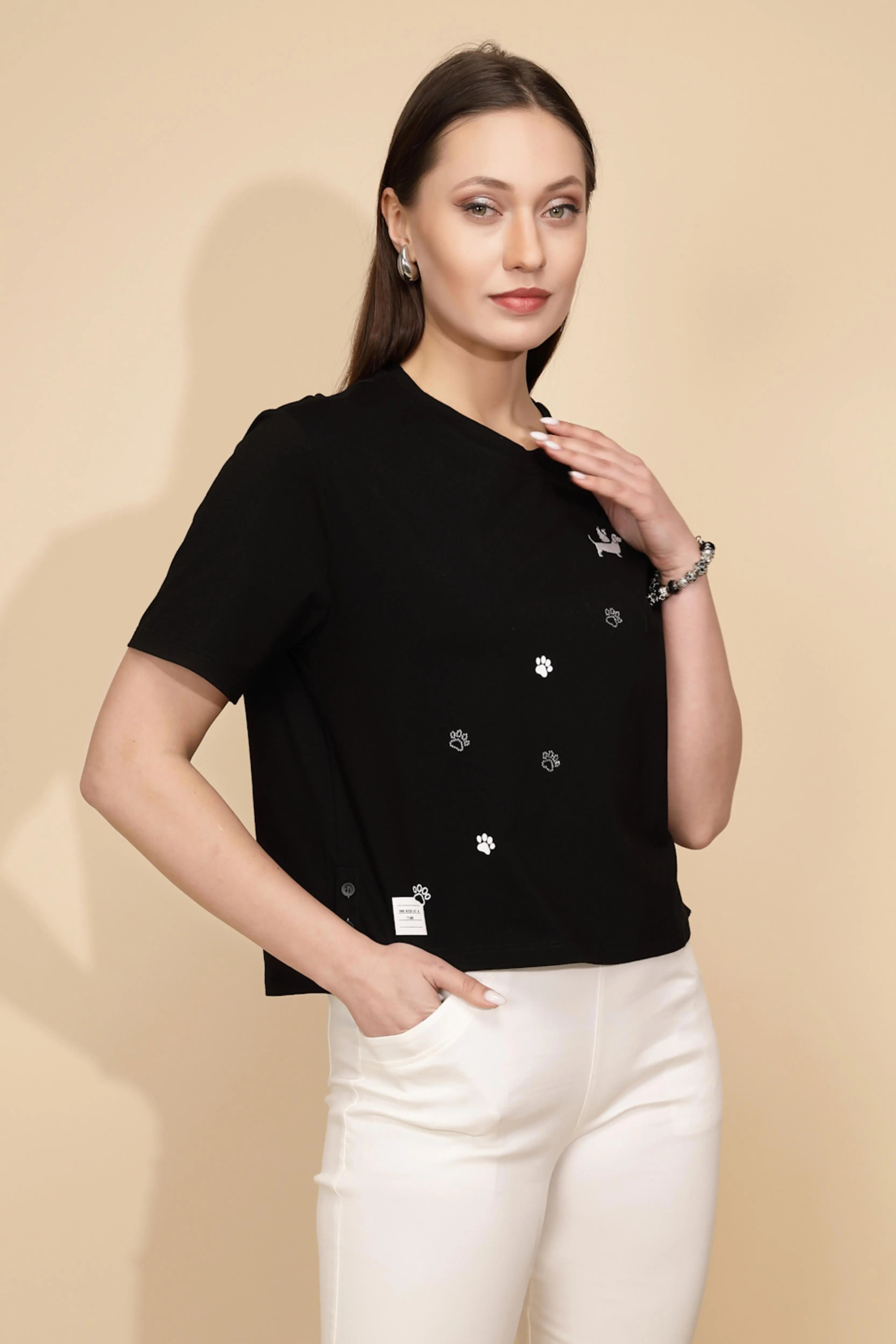 Black Regular Fit Cotton Top - Global Republic