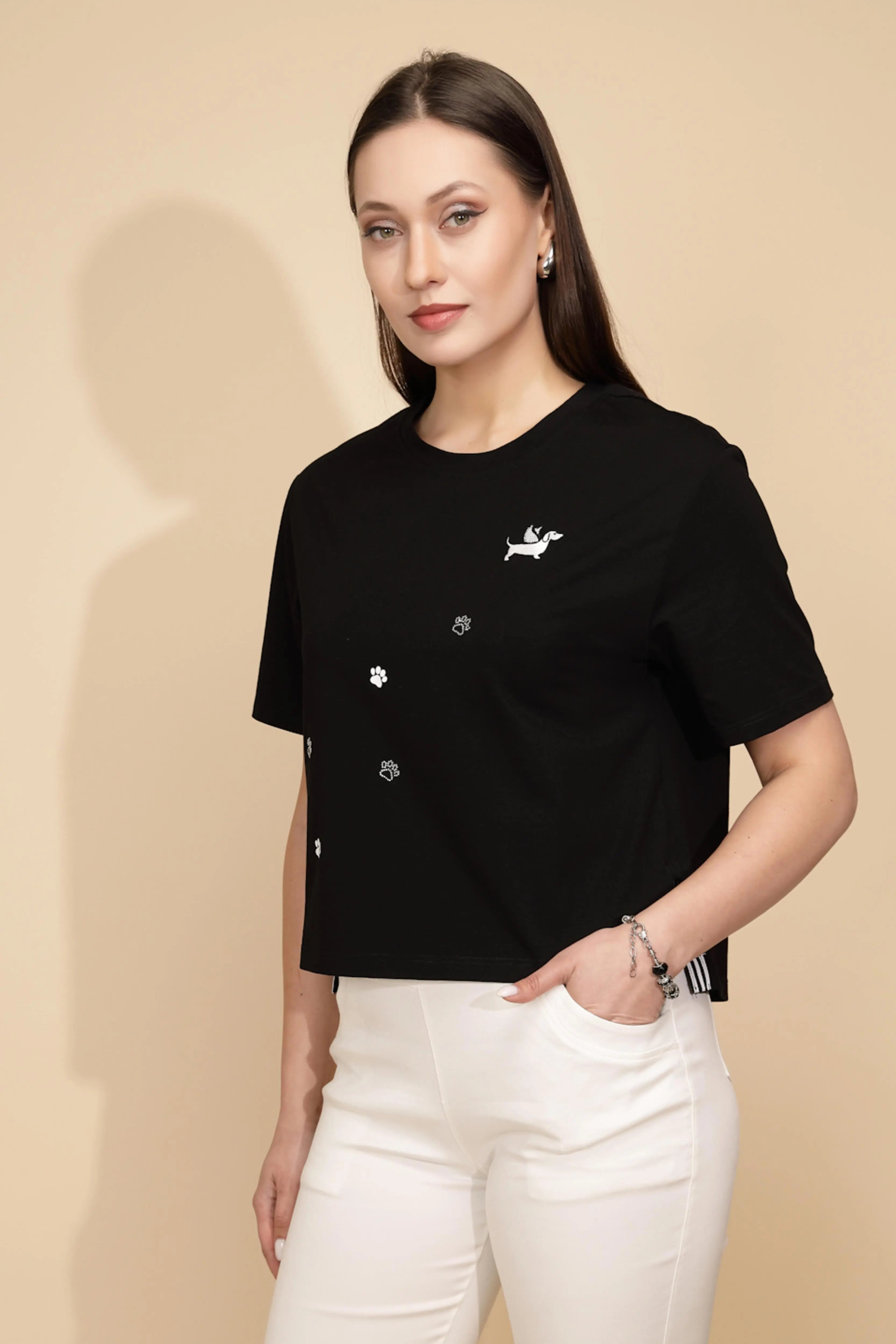 Black Regular Fit Cotton Top - Global Republic