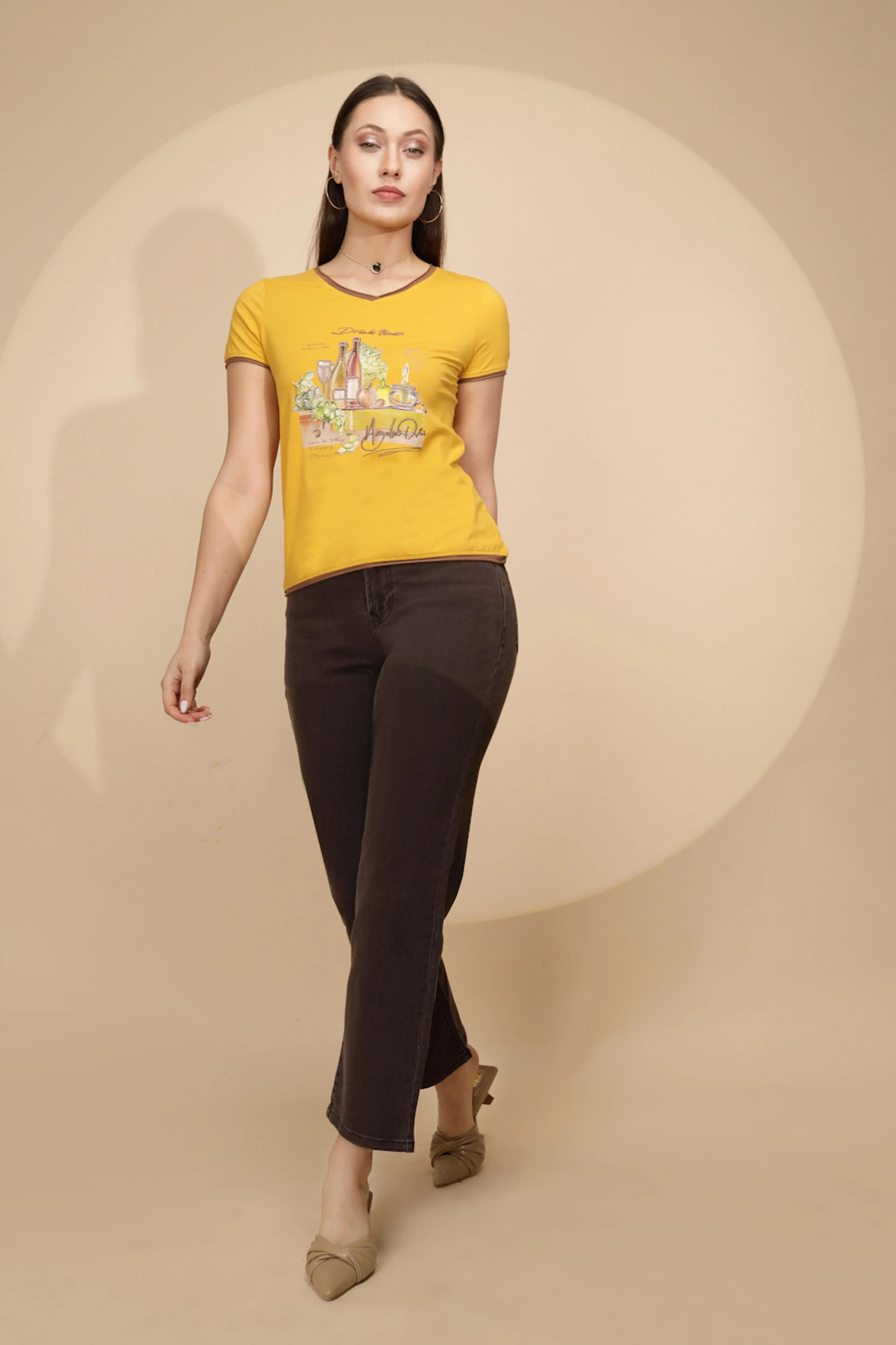 Mustard Cotton Blend Regular Fit Top - Global Republic
