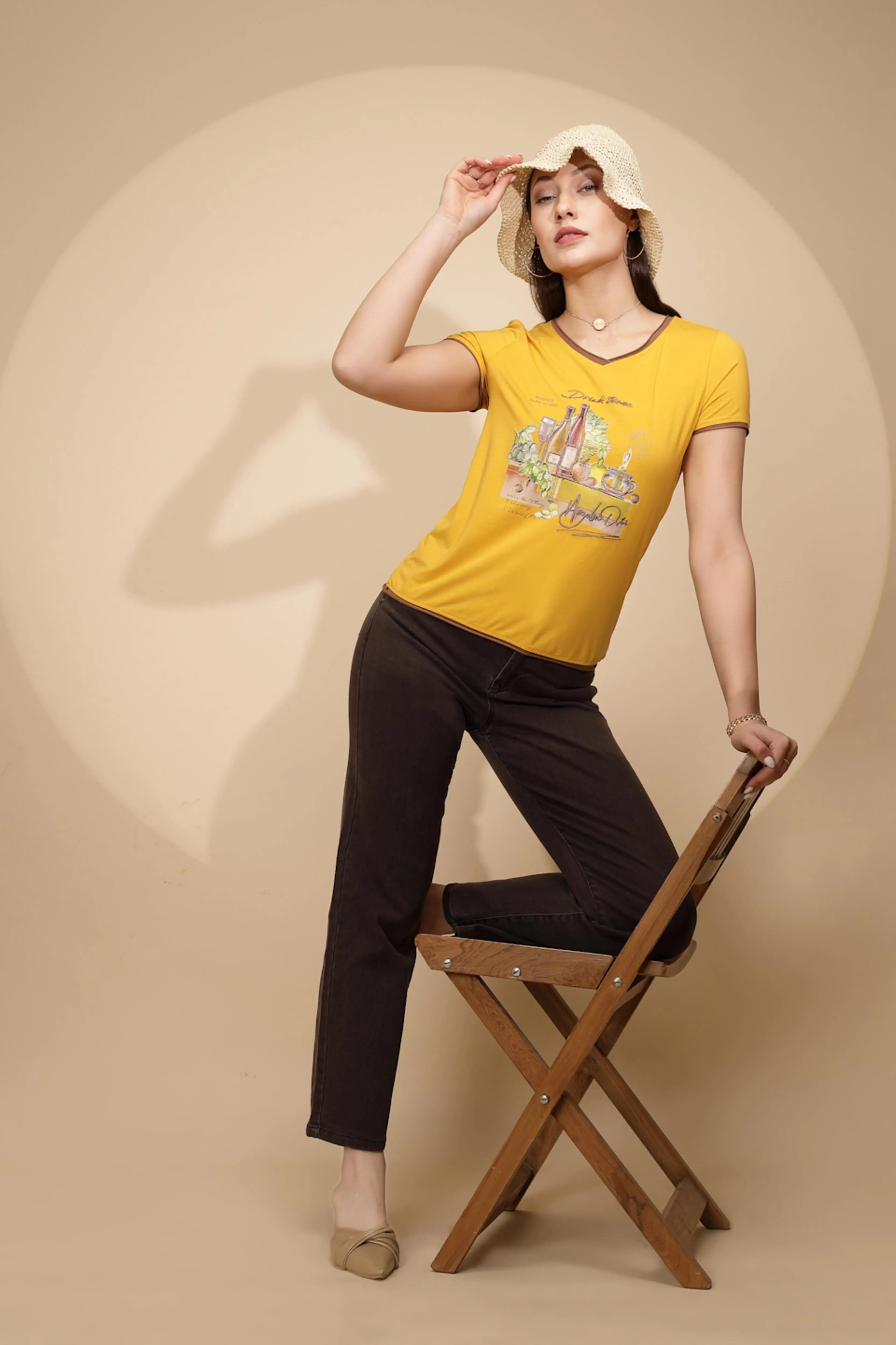 Mustard Cotton Blend Regular Fit Top - Global Republic