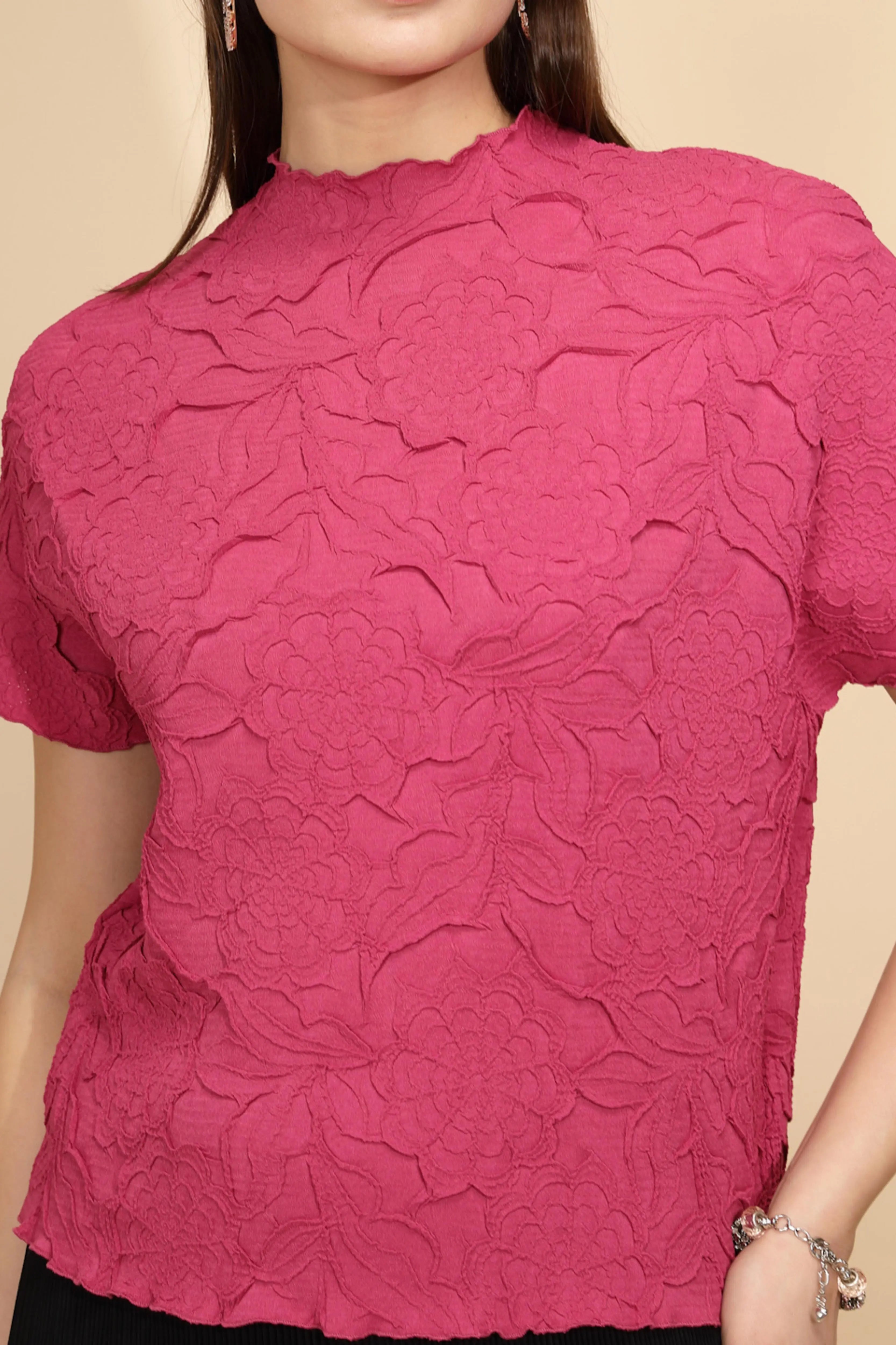 Hot Pink cotton Regular Fit Top - Global Republic
