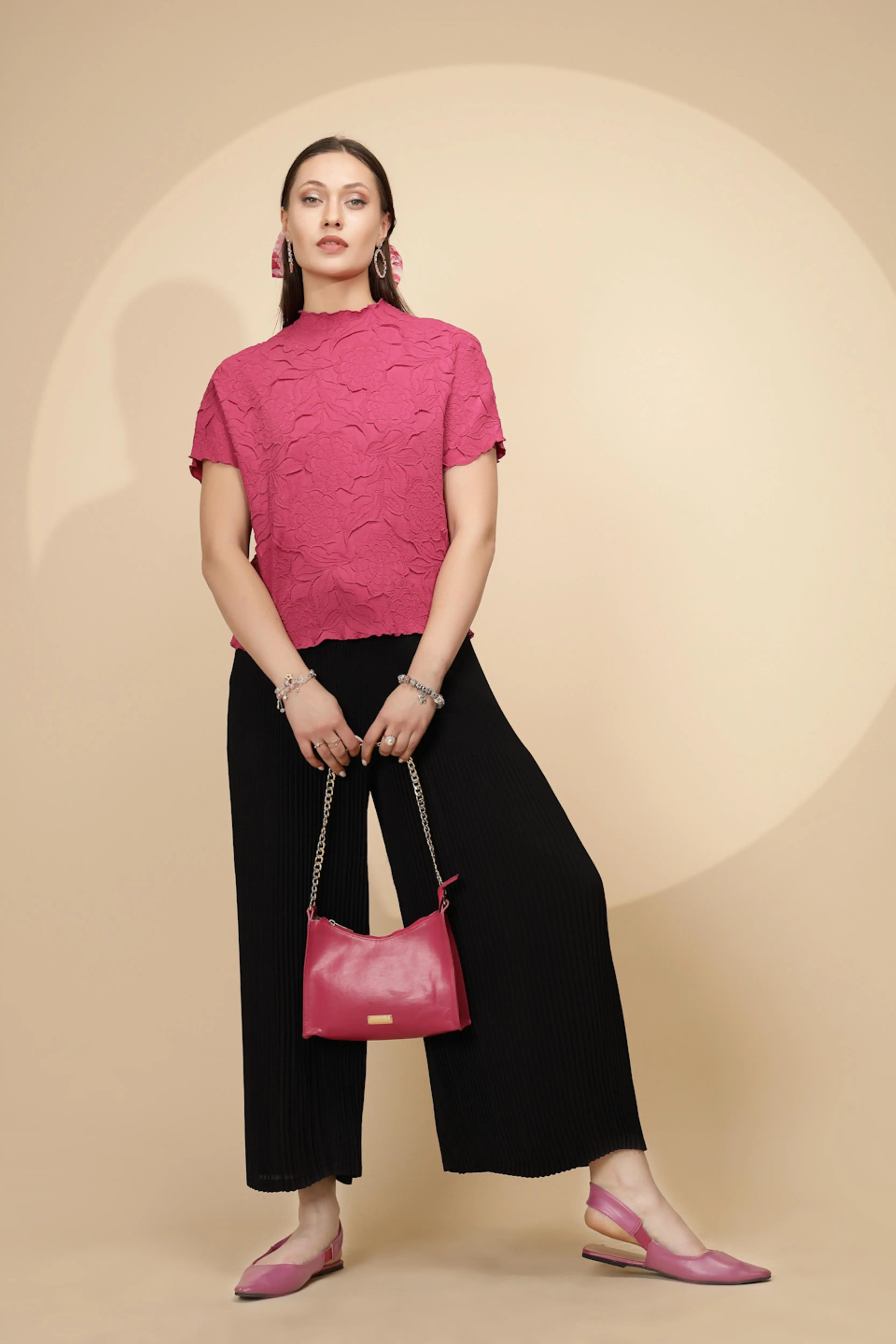 Hot Pink cotton Regular Fit Top - Global Republic